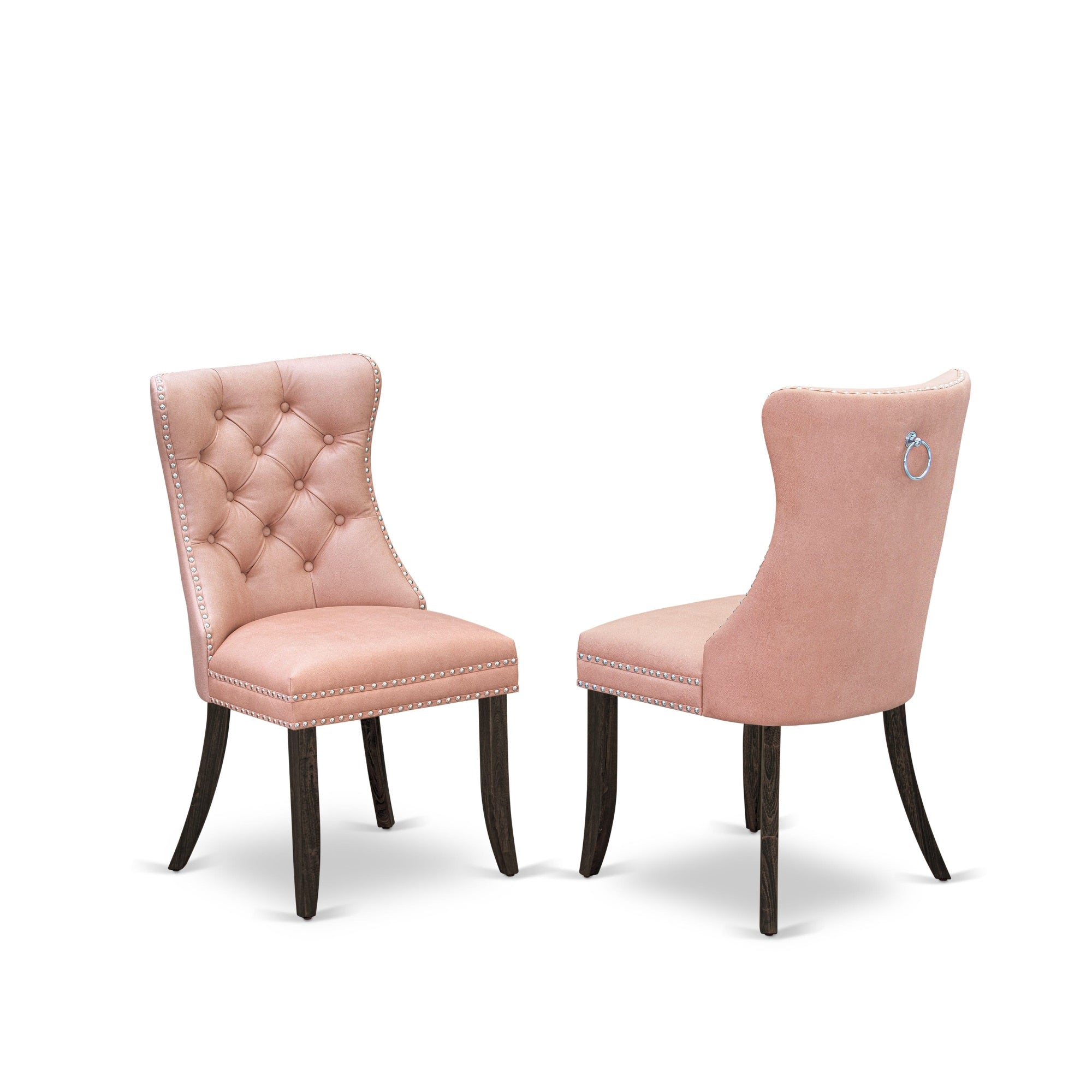 East West Furniture Dap7F23 Dallas Parson Kitchen Chairs - Button Tufted Nailhead Trim Beige Red Faux Leather Upholstered Dining Chairs, Set Of 2, Distressed Jacobean