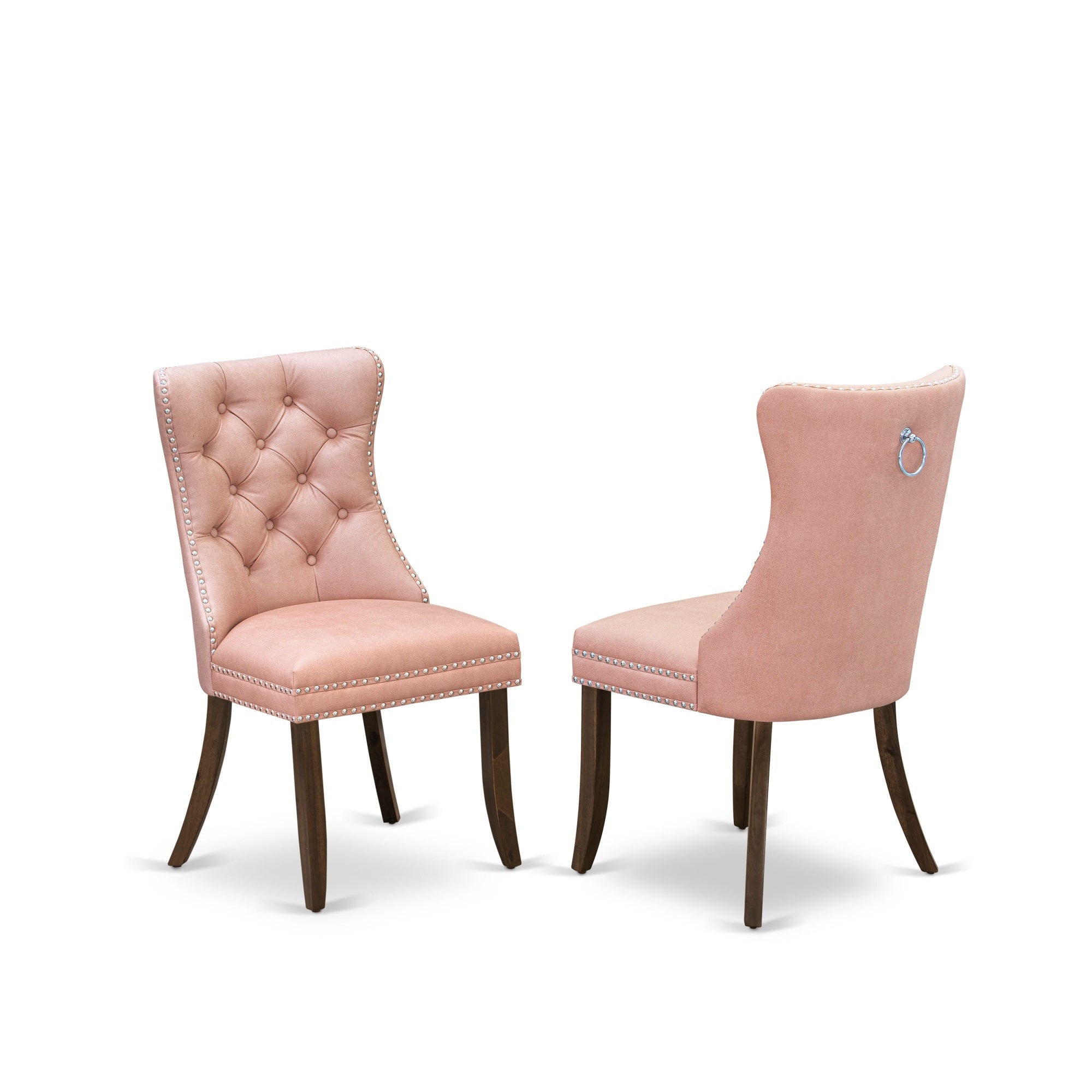 East West Furniture Dap8F23 Dallas Parson Dining Room Chairs - Button Tufted Nailhead Trim Beige Red Faux Leather Upholstered Chairs, Set Of 2, Antique Walnut