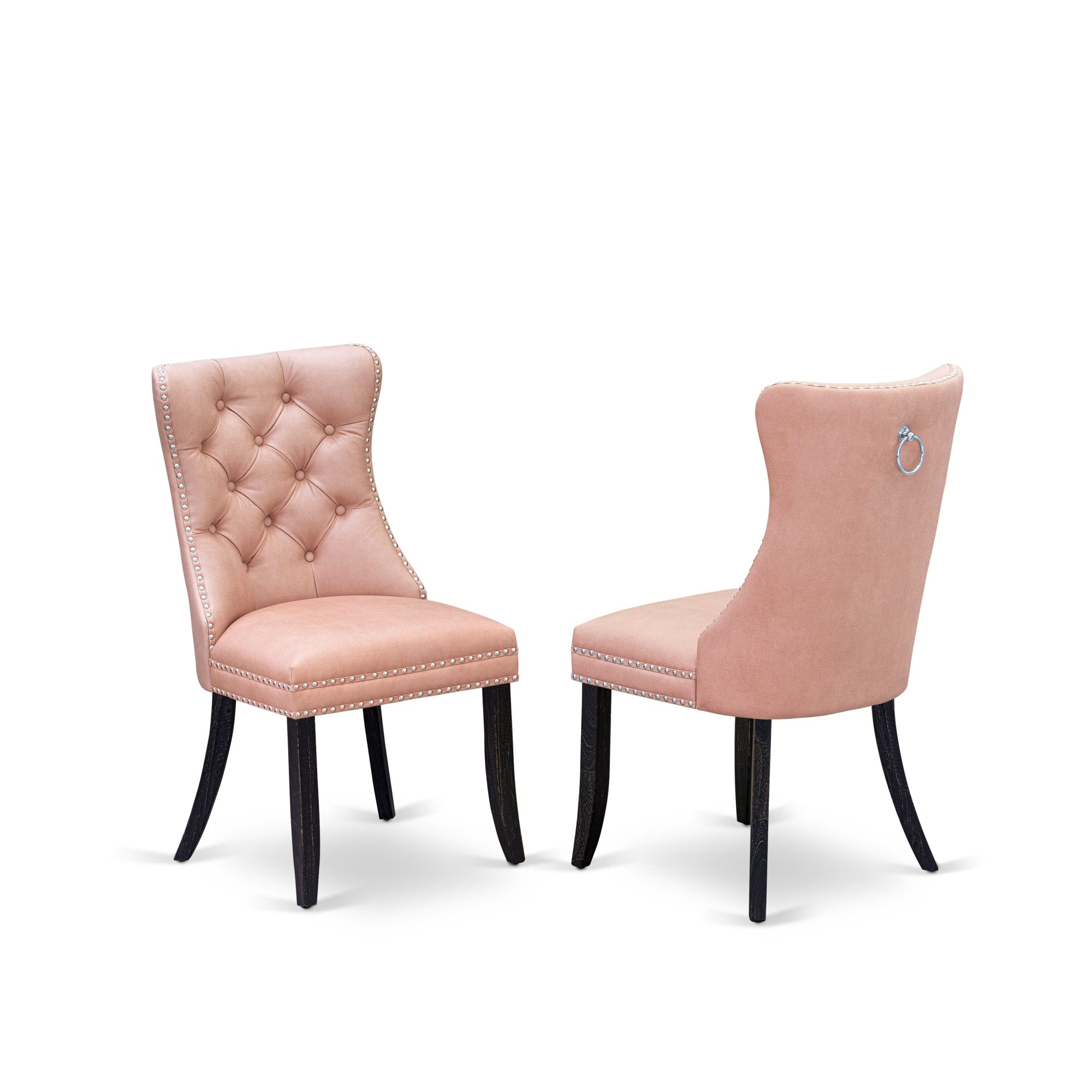 East West Furniture Dapff23 Dallas Parson Dining Room Chairs - Button Tufted Nailhead Trim Beige Red Faux Leather Upholstered Chairs, Set Of 2, Sand Blasted Black