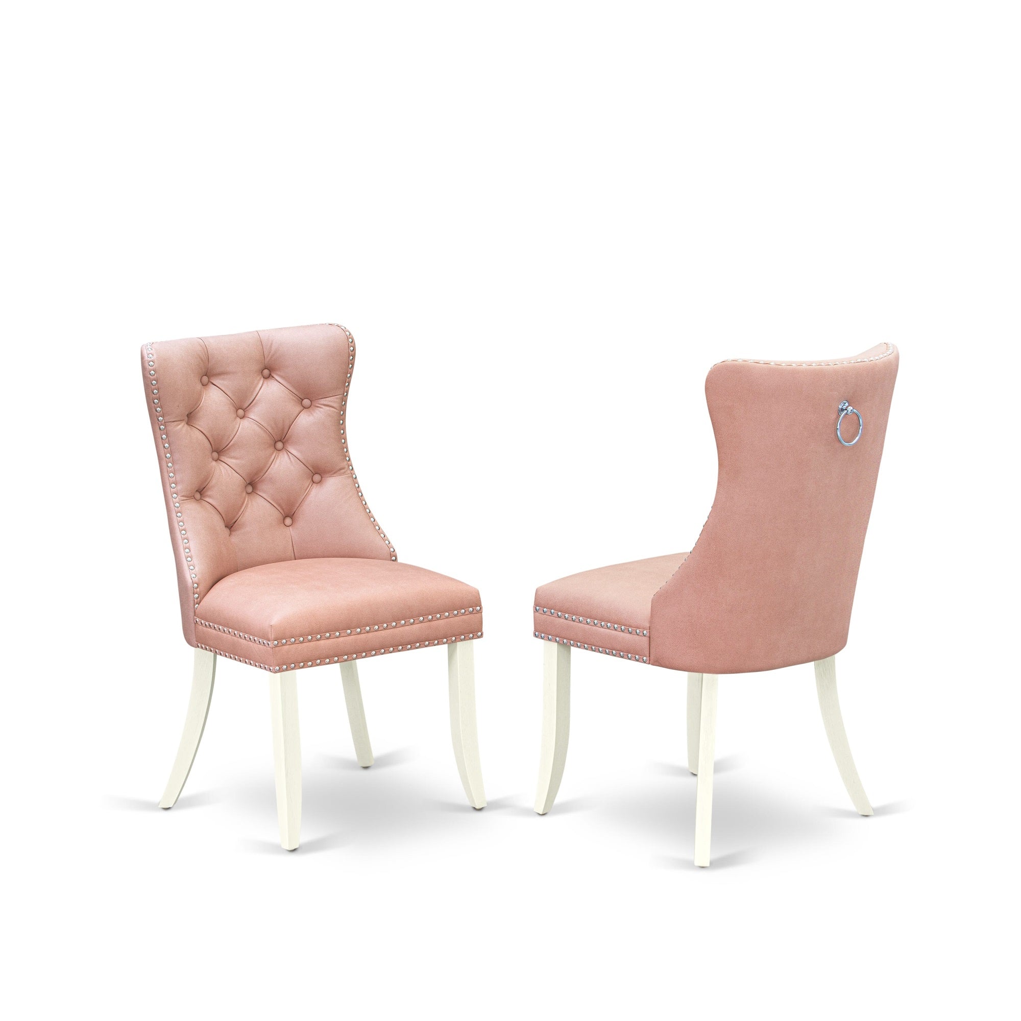 East West Furniture Daphf23 Dallas Parson Kitchen Chairs - Button Tufted Nailhead Trim Beige Red Faux Leather Upholstered Dining Chairs, Set Of 2, Wirebrushed Bright Linen White