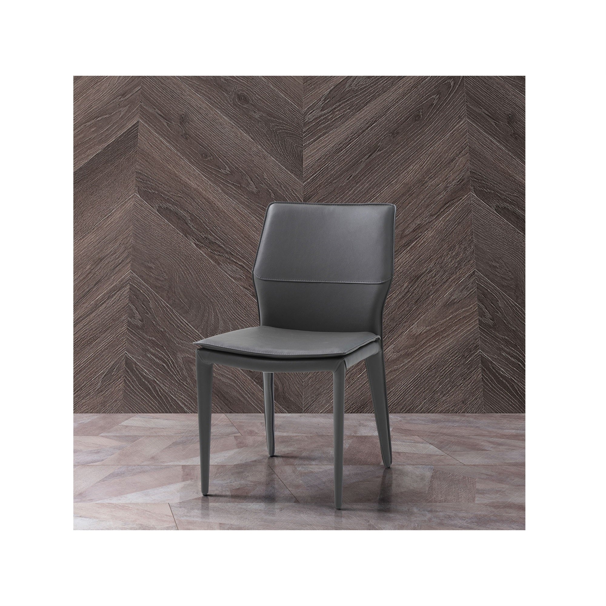Miranda Dining Chair Dark Grey Faux Leather, Steel legs fully covered with Dark Grey faux leather.