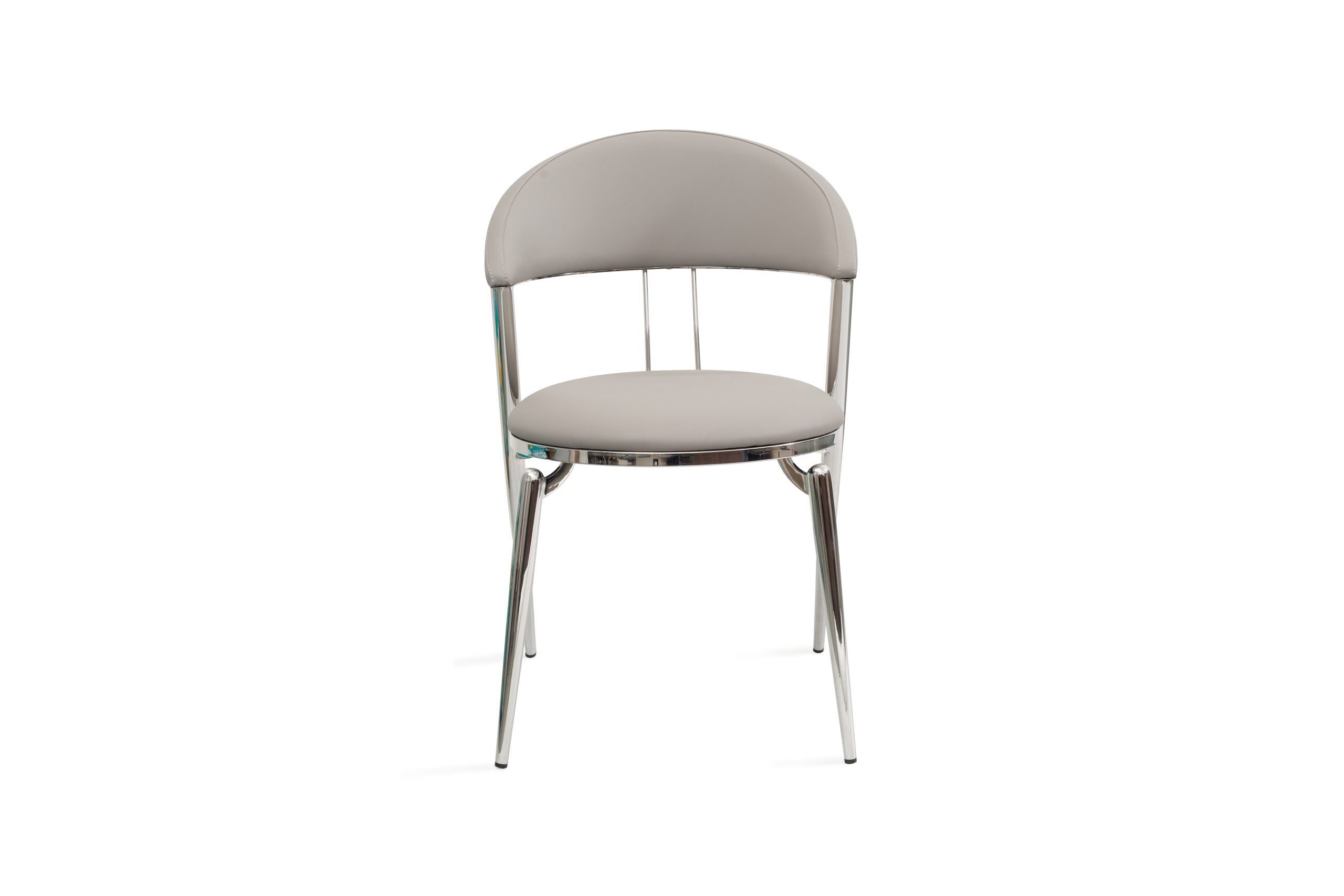 Geneva Dining Chair, Platinum Grey Faux Leather, Polished Stainless Steel Legs