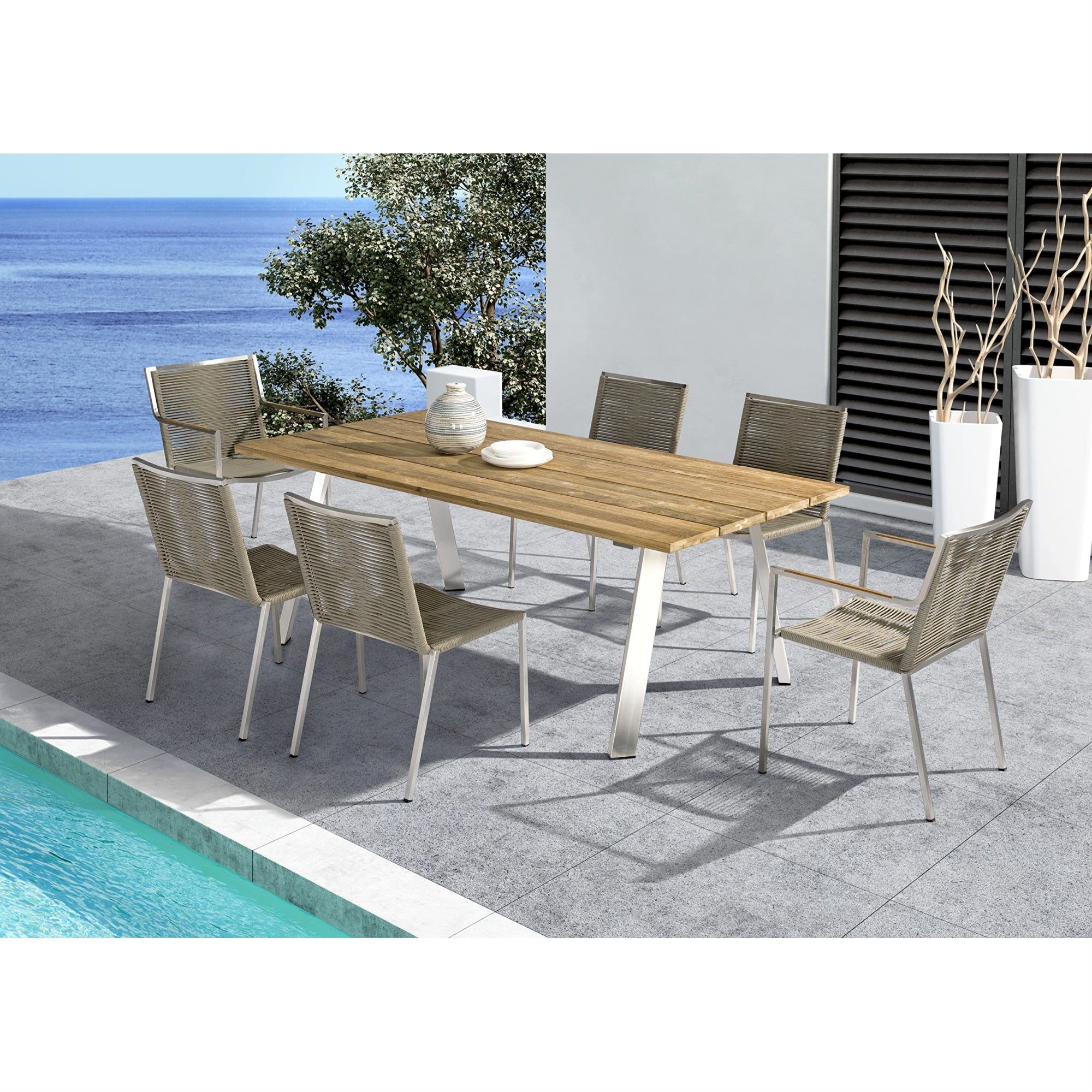 Whiteline Modern Outdoor Living Rhea Outdoor, Set of 4 Dining Chair, Brown