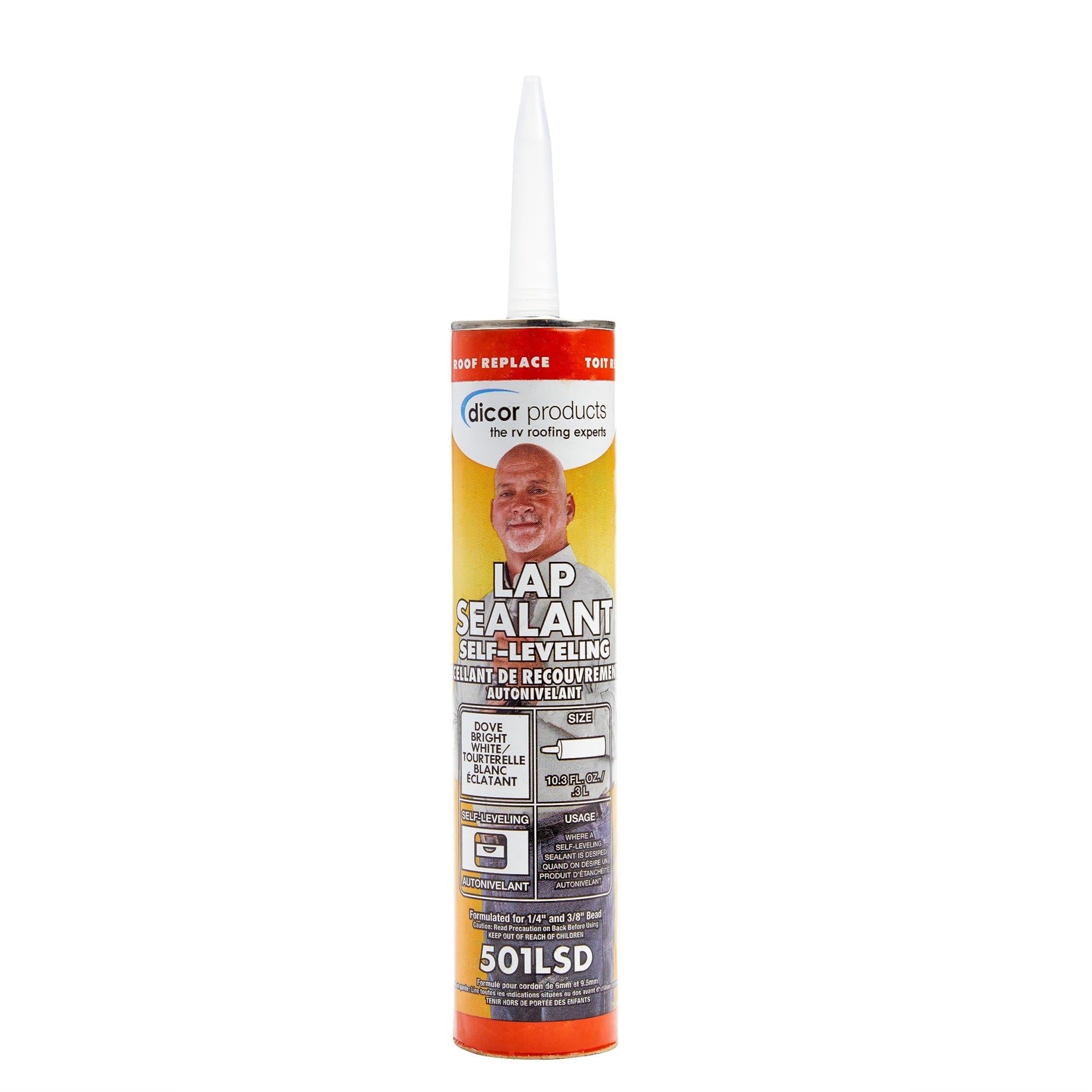 Dicor 501Lsd-1 Haps-Free Self-Leveling Lap Sealant For Horizontal Surfaces - 10.3 Oz, Dove (Bright White), Secure, Ideal For Rv Roofing, Maintenance, Repair, Appliance Application