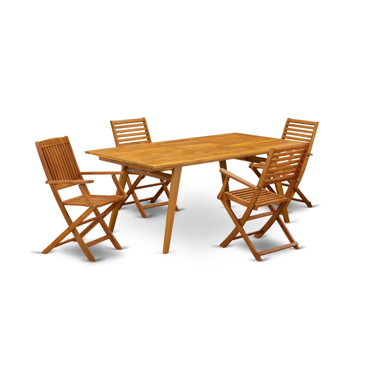 Casafoyer Debs5Cana 5 Piece Patio Dining Set Includes A Rectangle Outdoor Acacia Wood Table And 4 Folding Arm Chairs, 40X72 Inch, Natural Oil