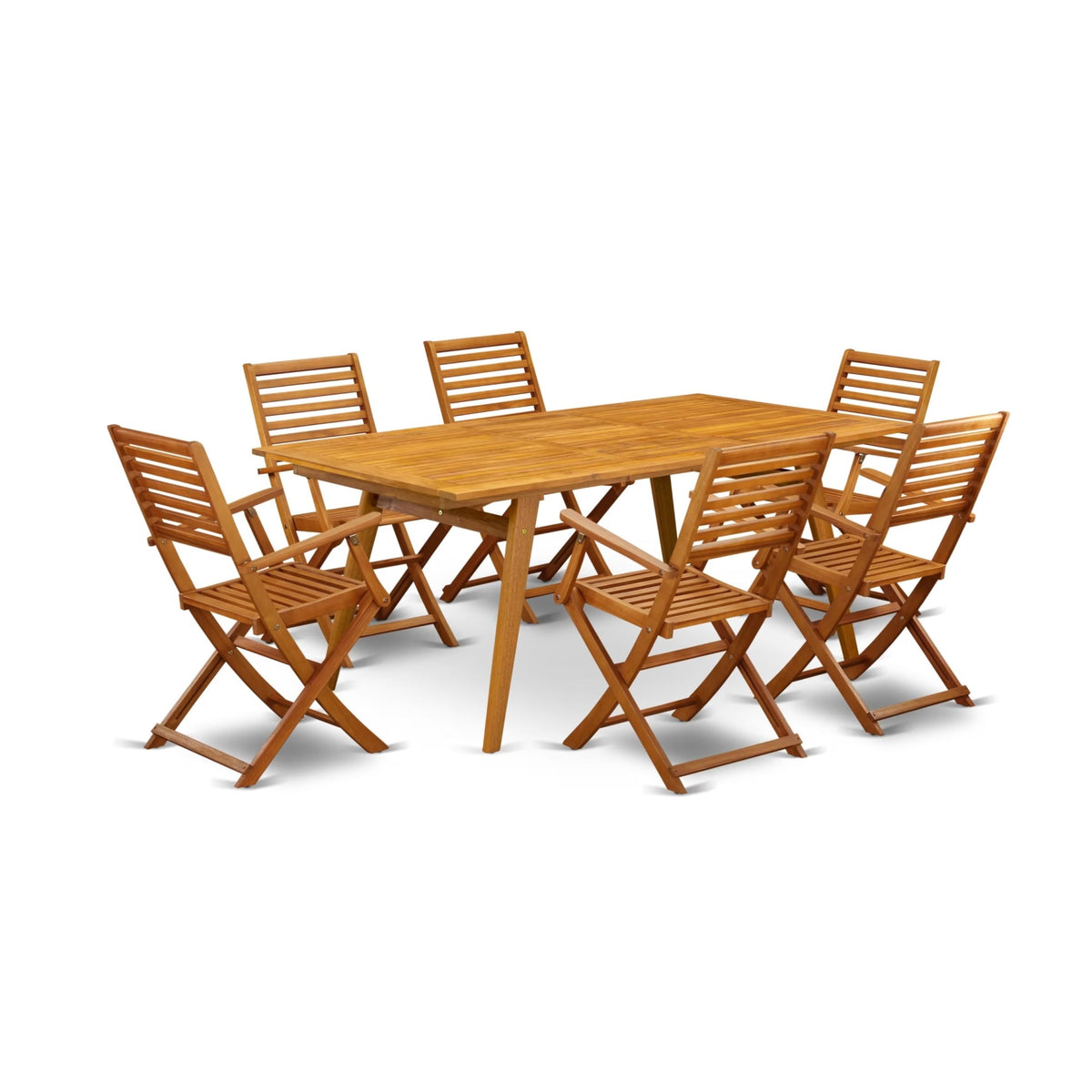 Casafoyer Debs7Cana 7 Piece Patio Dining Set Consist Of A Rectangle Outdoor Acacia Wood Table And 6 Folding Arm Chairs, 40X72 Inch, Natural Oil