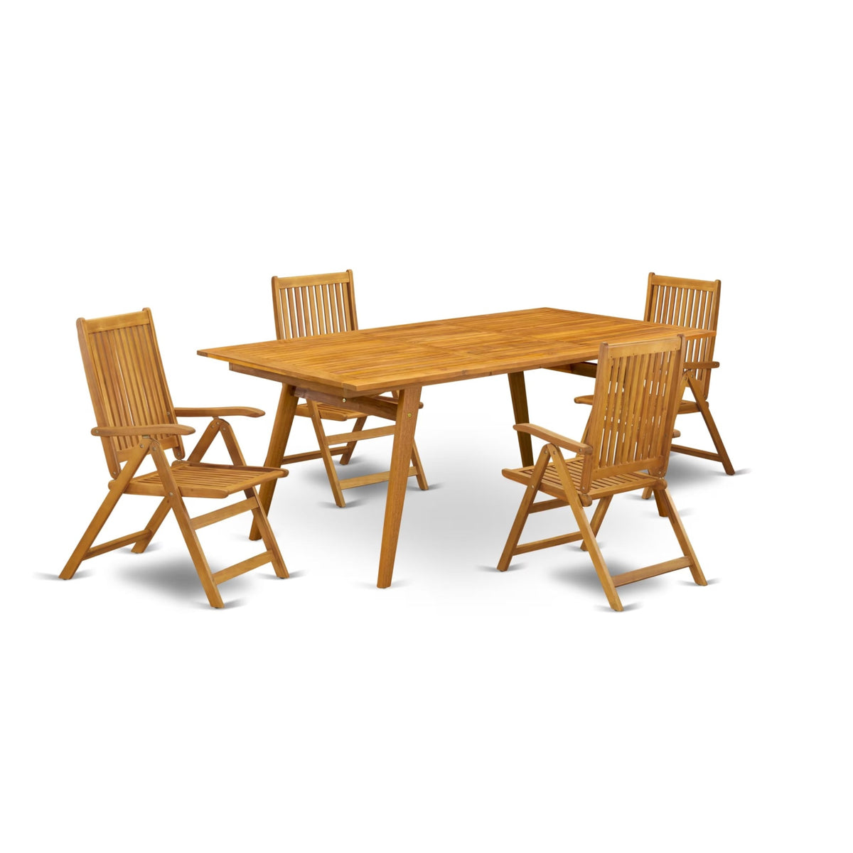 Casafoyer Decn5C5Na 5 Piece Outdoor Patio Dining Sets Includes A Rectangle Acacia Wood Table And 4 Folding Adjustable Arm Chairs, 40X72 Inch, Natural Oil
