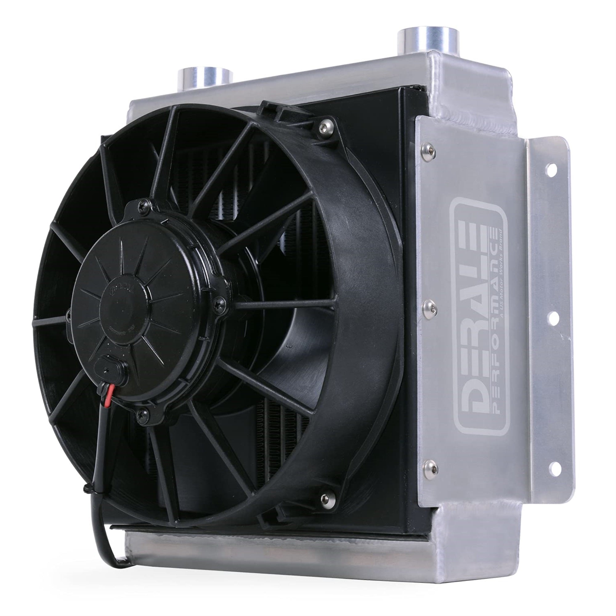 Derale Fluid Cooler And Fan, 12-3/8 X 11-7/8 X 8-1/2 In, Tube Type, 7/8-14 In Female O-Ring Inlet Fitting, 7/8-14 In Female O-Ring Outlet Fitting, Universal, Each