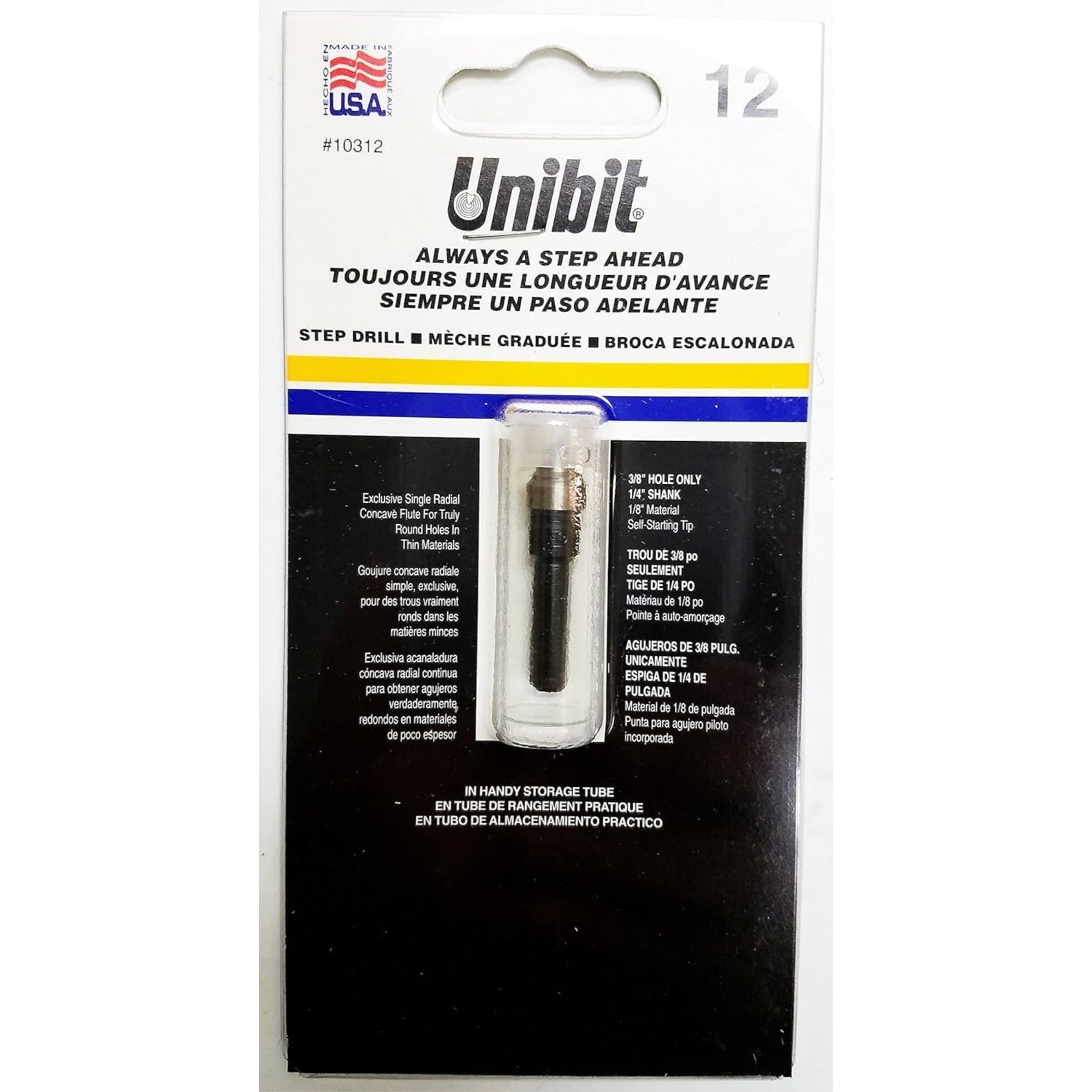 Irwin Tools - 10312Zr Unibit #12 3/8-Inch Step-Drill Bit, 1/4-Inch Shank (10312) Black