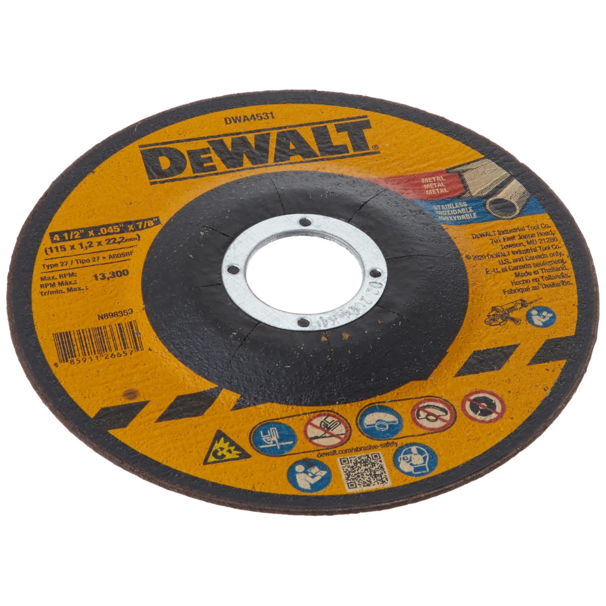 Dewalt Dwa4531 T27 Metal Cut-Off Wheel, 4-1/2-Inch X .045-Inch X 7/8-Inch