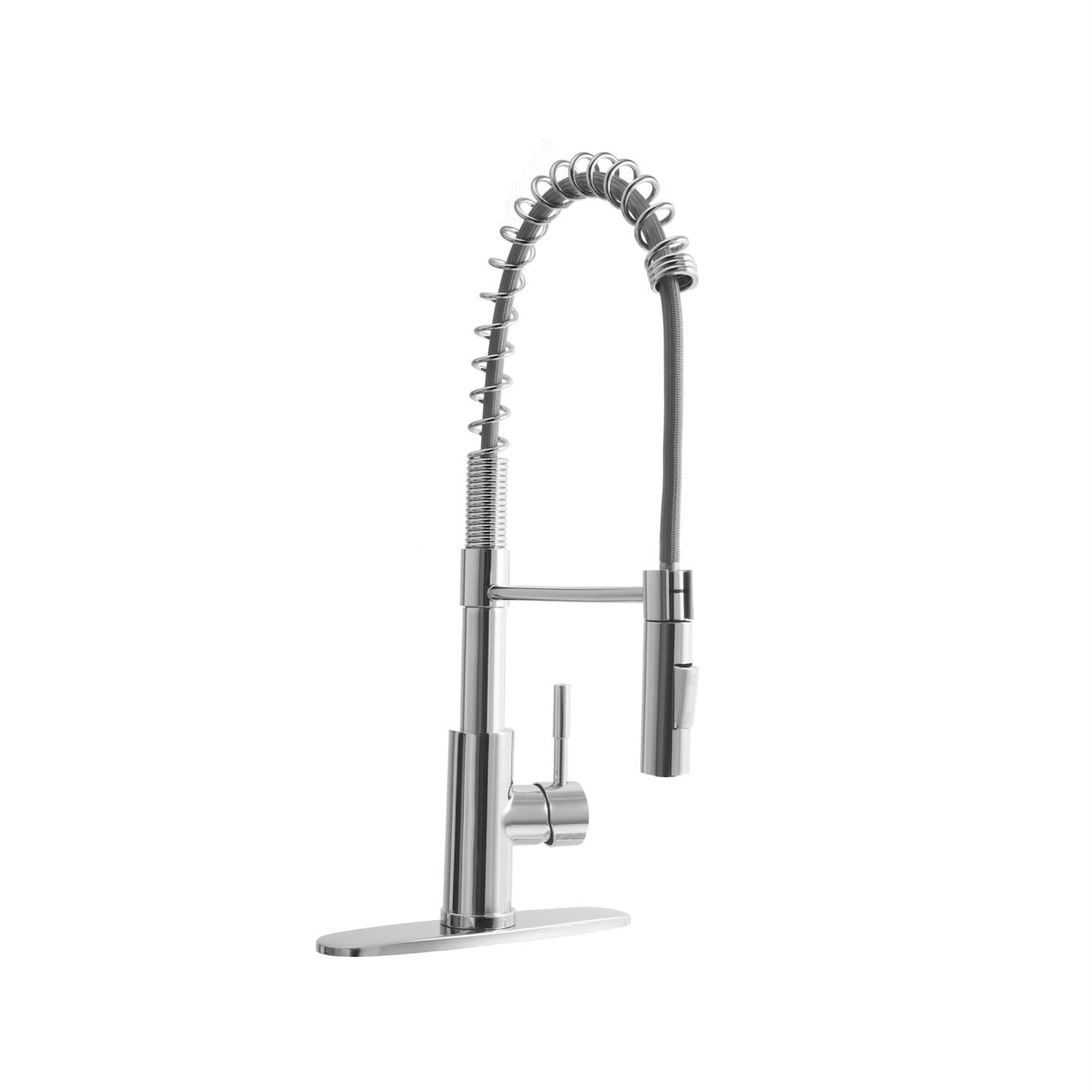 Dura Faucet Df-Mk504Slk-Cp Rv Swivel High-Arc Spring Kitchen Sink Faucet - Single Handle - Kitchen Faucet With Pull-Down Sprayer - Optional Deck Plate (Chrome)