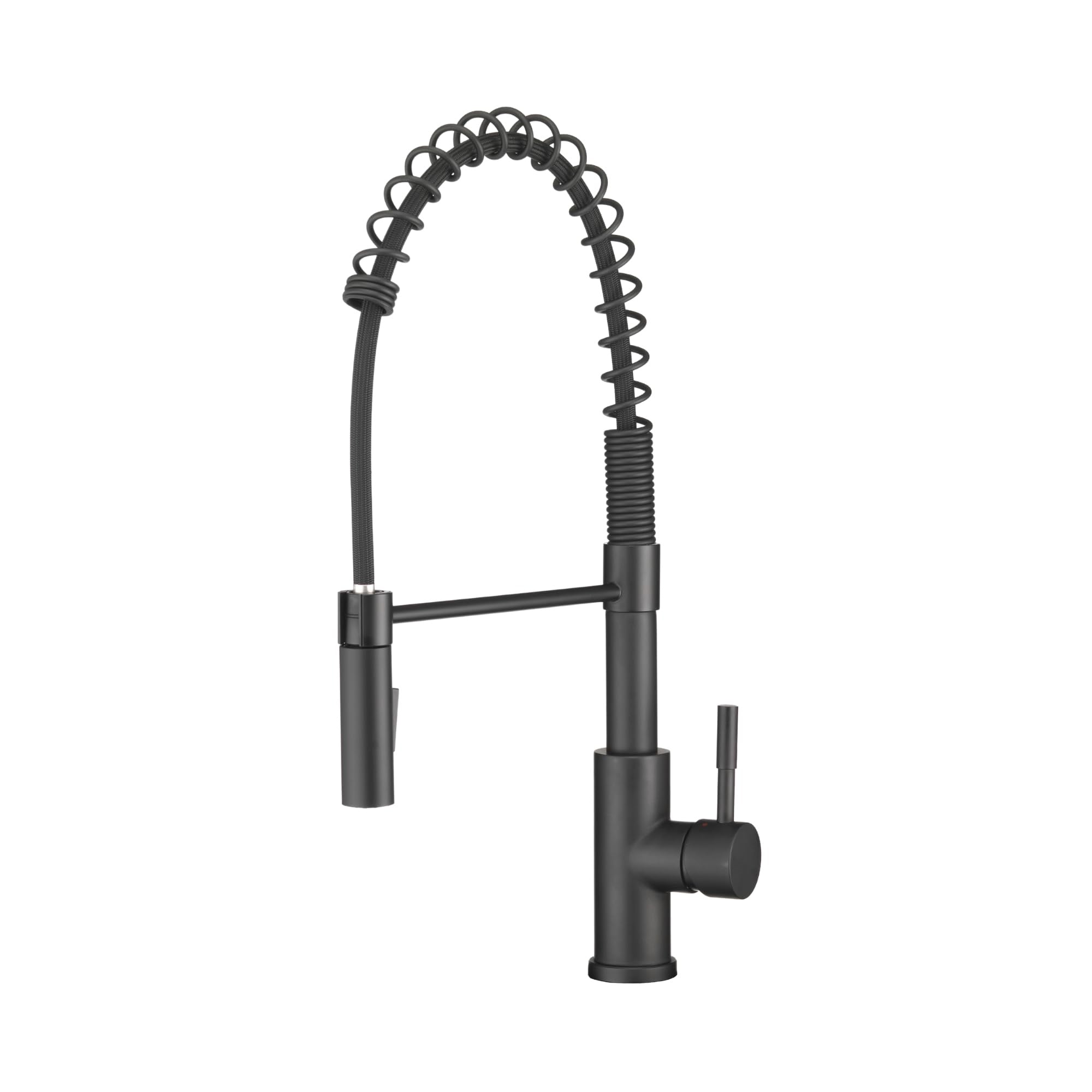 Dura Faucet Df-Mk504Slk-Mb Rv Swivel High-Arc Spring Kitchen Sink Faucet - Single Handle - Kitchen Faucet With Pull-Down Sprayer - Optional Deck Plate (Black)