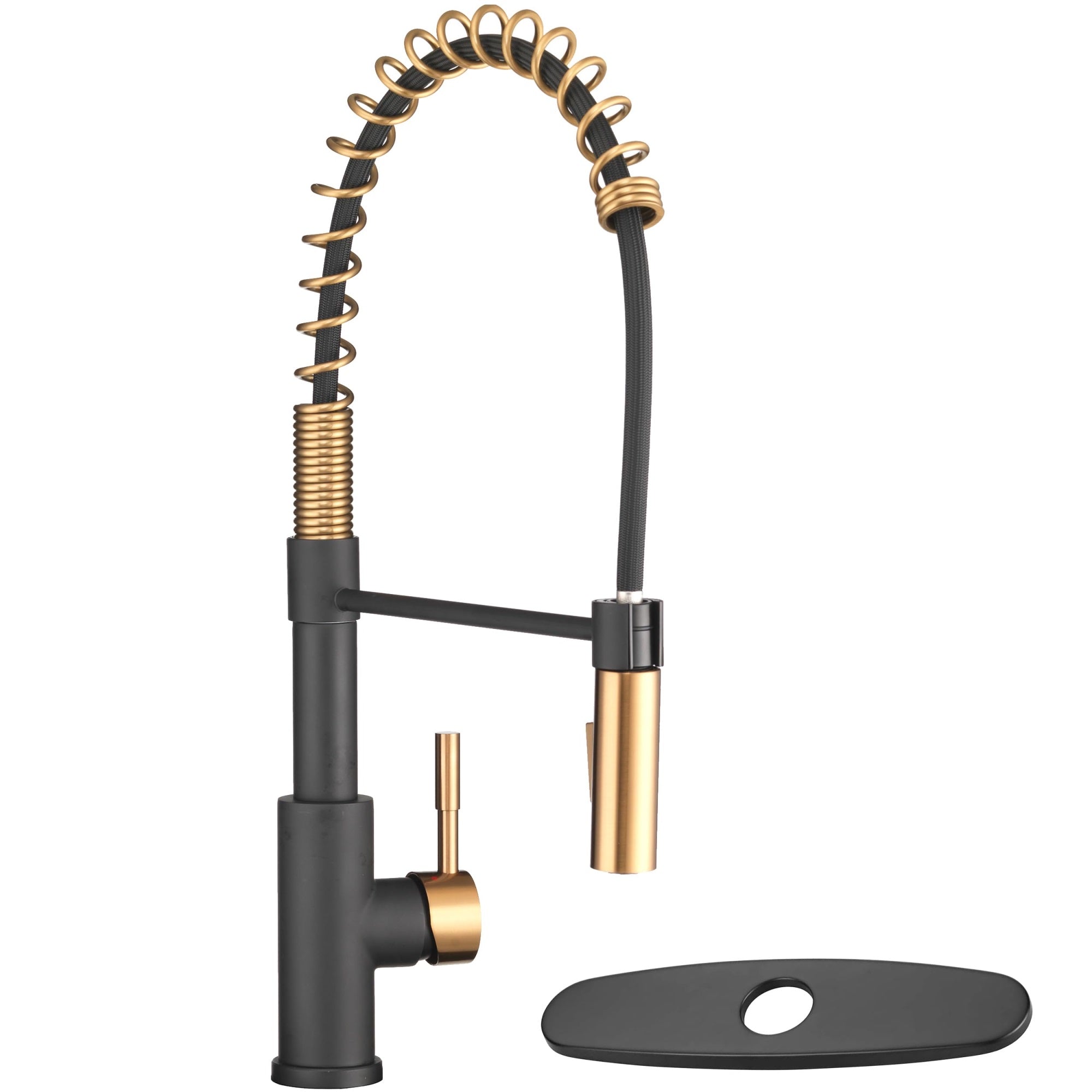 Dura Faucet Df-Mk504Slk-Mbrg Rv Swivel High-Arc Spring Kitchen Sink Faucet - Single Handle - Kitchen Faucet With Pull-Down Sprayer - Optional Deck Plate (Black/Rose)