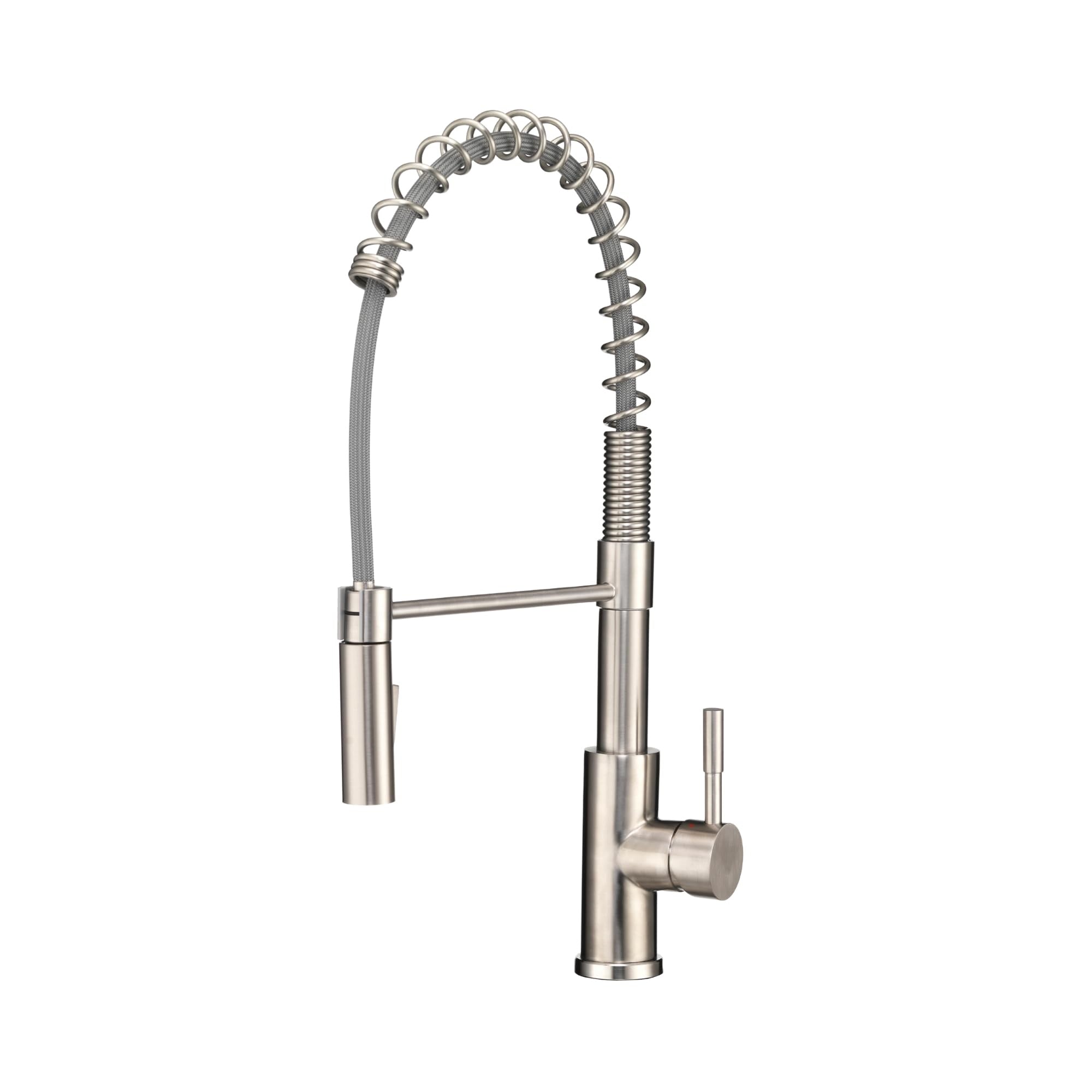 Dura Faucet Df-Mk504Slk-Sn Rv Swivel High-Arc Spring Kitchen Sink Faucet - Single Handle - Kitchen Faucet With Pull-Down Sprayer - Optional Deck Plate (Satin Nickel)