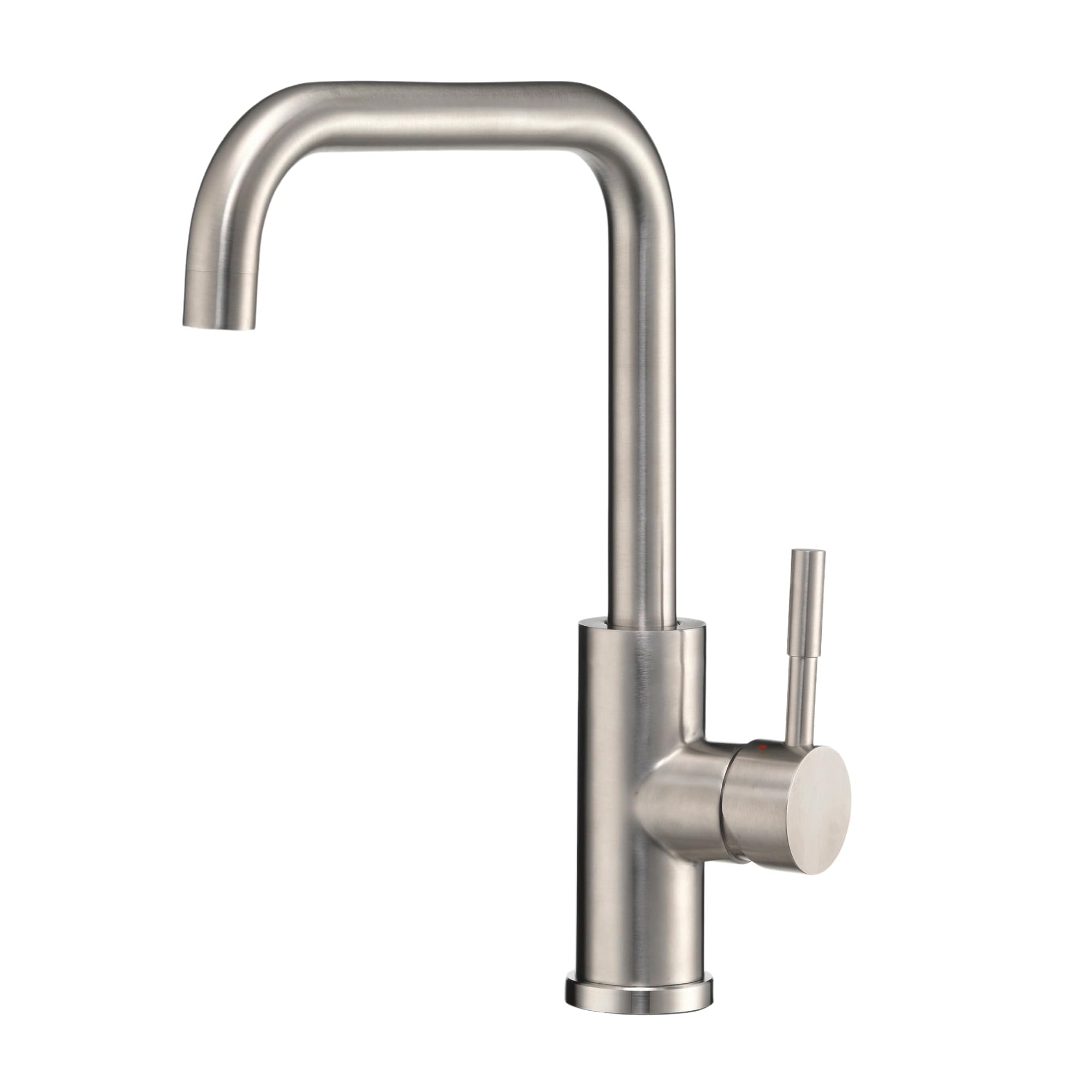 Dura Faucet Rv Streamline Squared-Arc Single Handle Kitchen Sink Faucet - Optional Deck Plate (Brushed Satin Nickel)