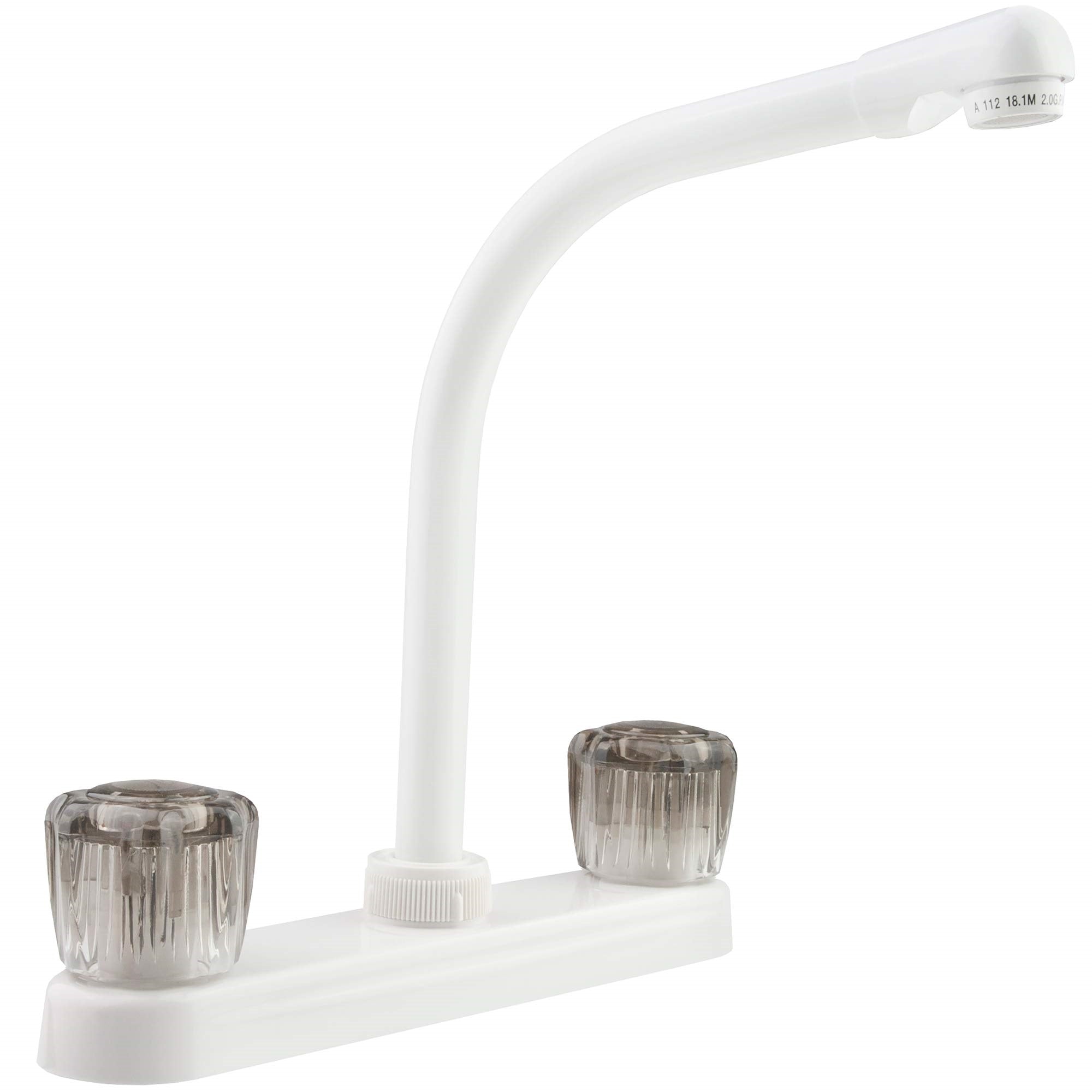 Dura Faucet Df-Pk210S-Wt Hi-Rise Rv Kitchen Sink Faucet With Smoked Acrylic Knobs (White)
