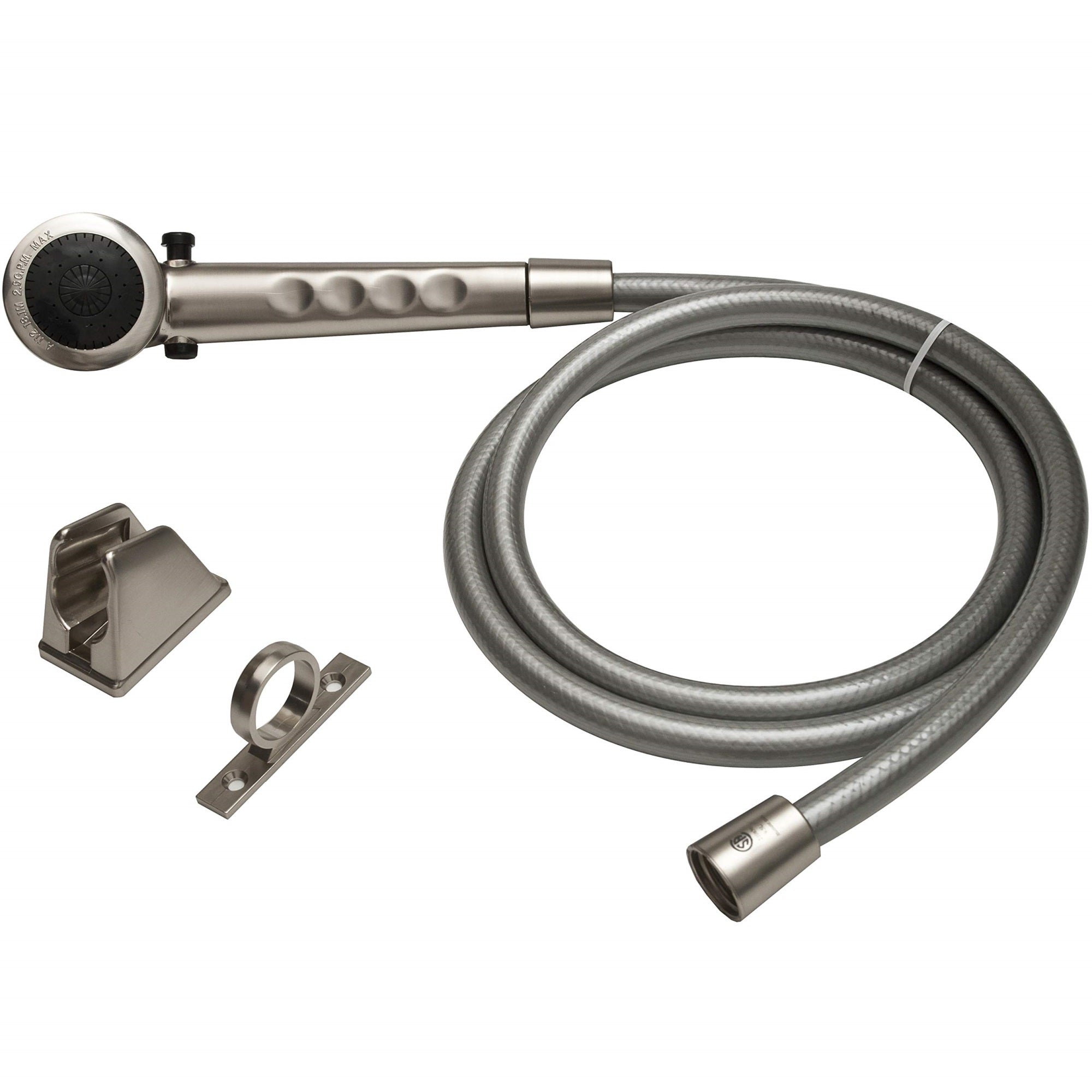 Dura Faucet Df-Sa130-Sn Economical Shower Head Hose Kit - Handheld Replacement Rv Shower Head Wand - Universal Water Saving Shower Head With Flow Control Trickle Switch (Brushed Satin Nickel)