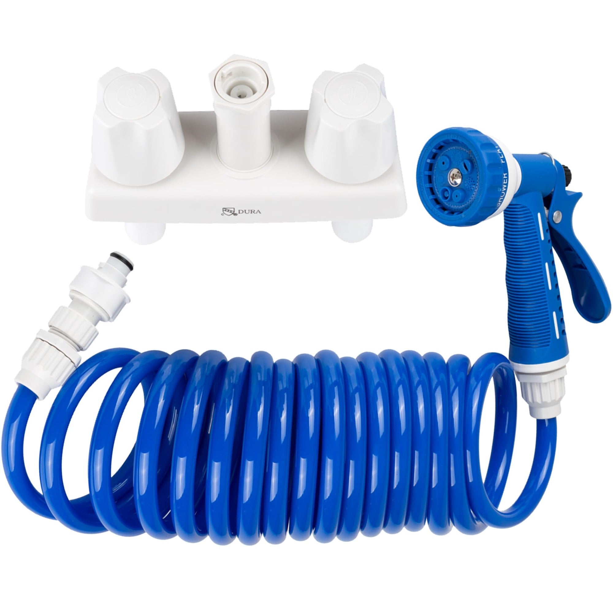 Dura Faucet Df-Sa186-Wt Rv Exterior Quick Connect Detachable Spray Faucet With 7-Option Nozzle (White/Blue)