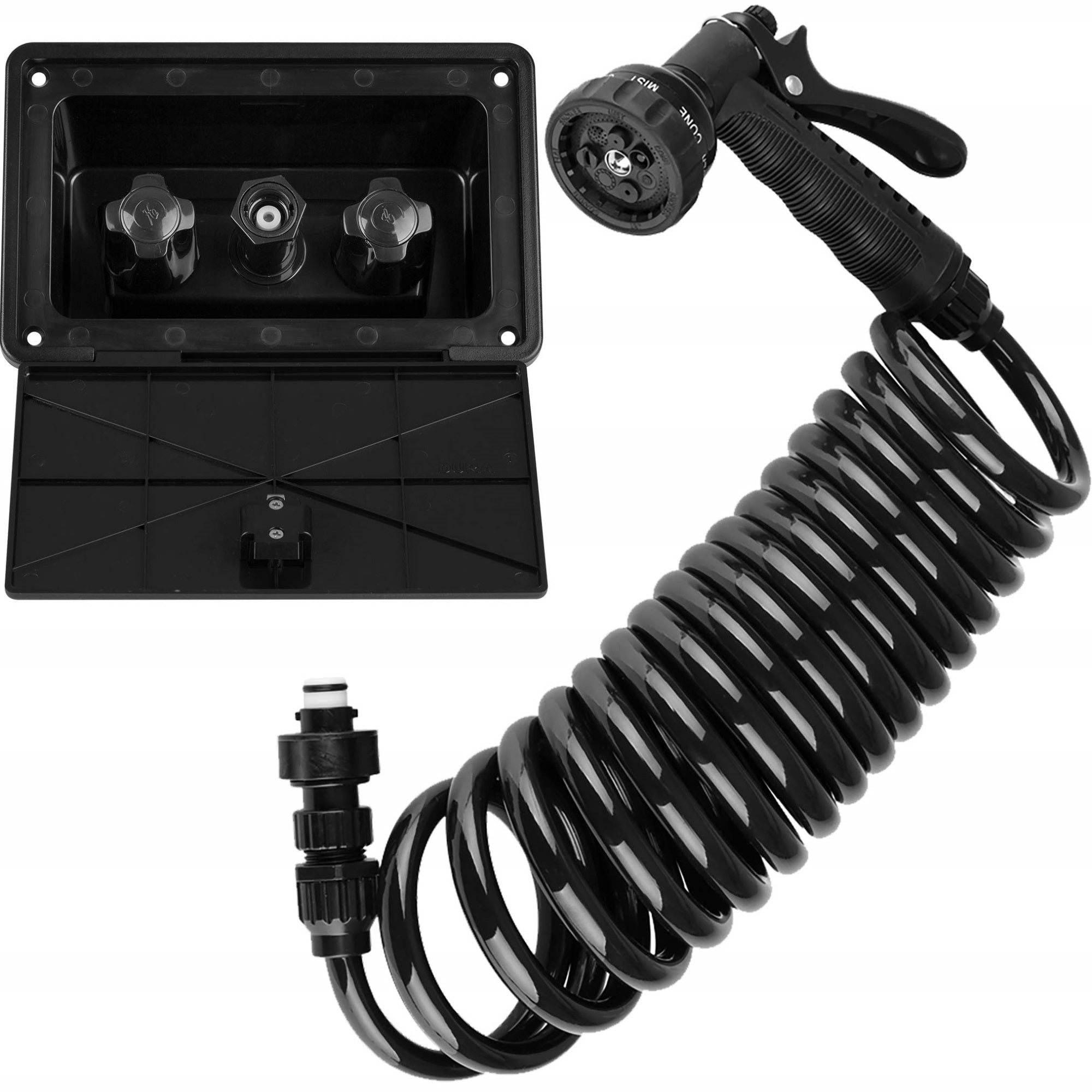 Dura Faucet Df-Sa189-Bk Rv Exterior Quick Connect Detachable Sprayer, Hose, Port, And Spray Box Kit (Black)