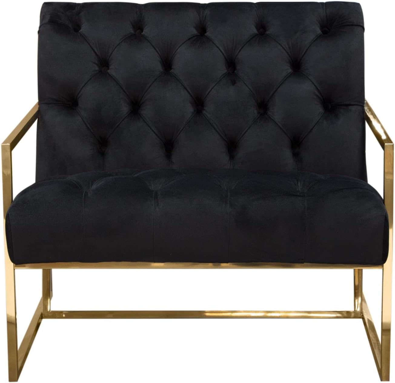Luxe Accent Chair In Black Tufted Velvet Fabric With Polished Gold Stainless Steel Frame By Diamond Sofa