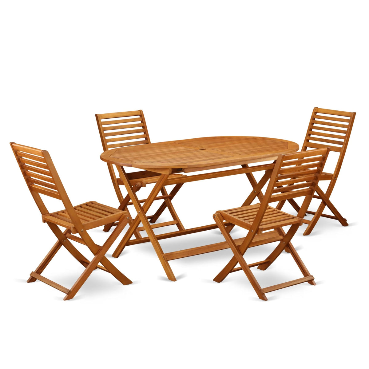 Casafoyer Dibs5Cwna 5 Piece Patio Dining Set Includes An Oval Outdoor Acacia Wood Table And 4 Folding Side Chairs, 36X60 Inch, Natural Oil