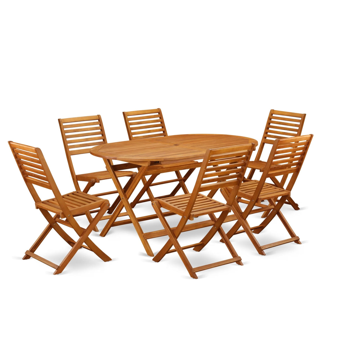 Casafoyer Dibs7Cwna Diboll 7 Piece Outdoor Patio Dining Sets Consist Of An Oval Acacia Wood Table And 6 Folding Side Chairs, 36X60 Inch, Natural Oil