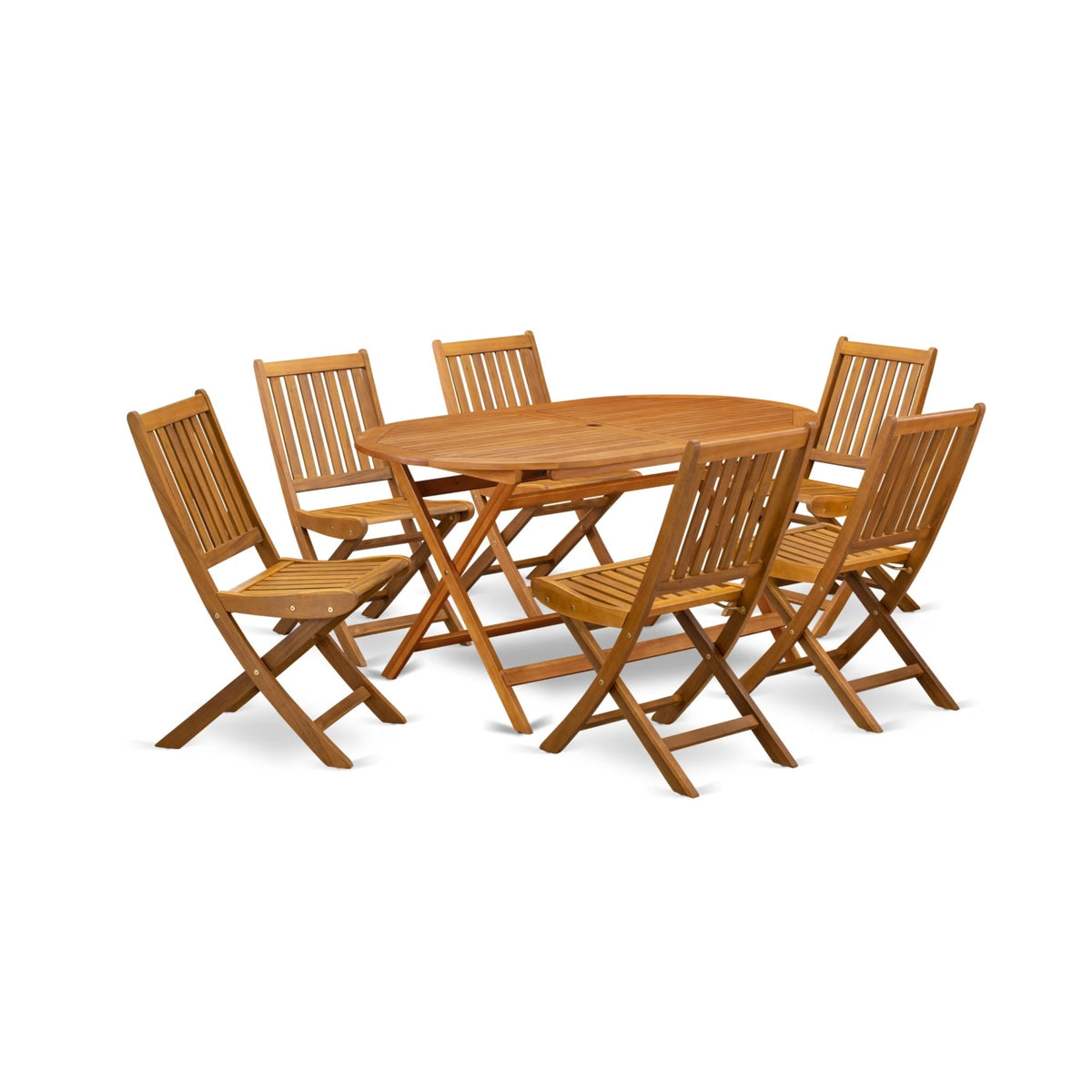 Casafoyer Didk7Cwna 7 Piece Patio Dining Set Consist Of An Oval Outdoor Acacia Wood Table And 6 Folding Side Chairs, 36X60 Inch, Natural Oil