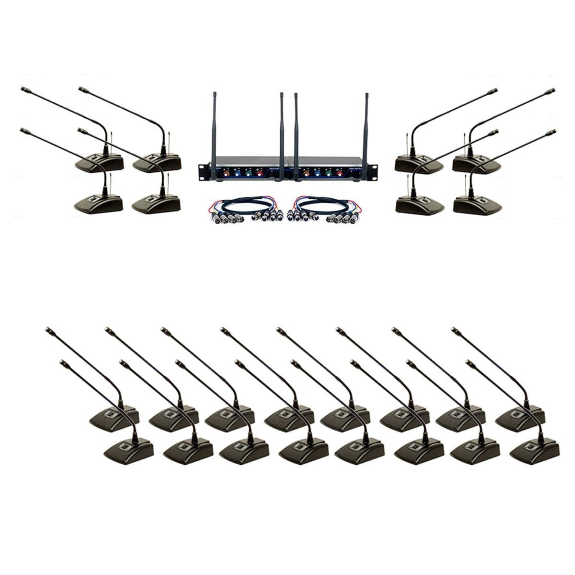 Expandable plug-and-play wireless/wired conference system with 24 microphones