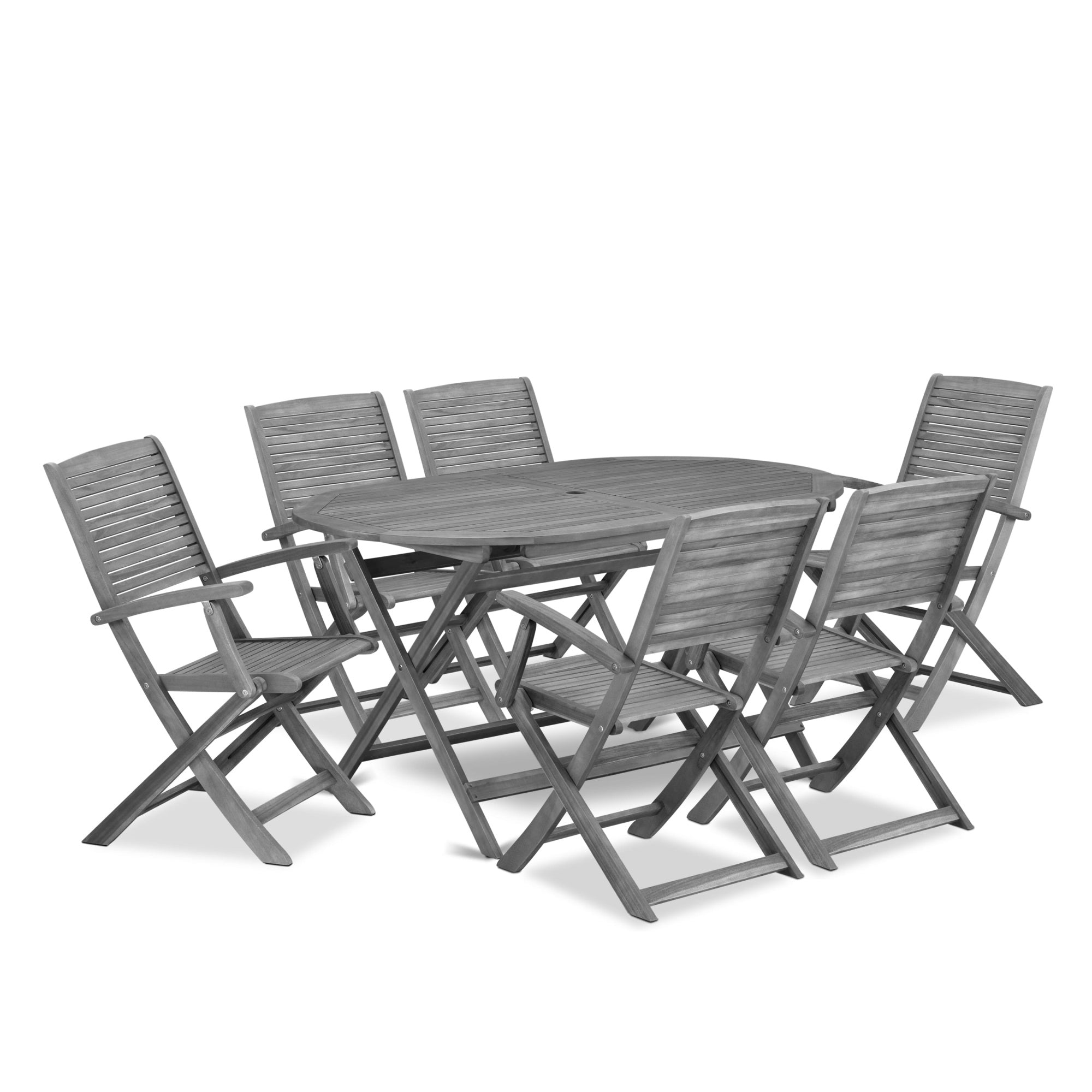 East West Furniture Dihd7Cana 7 Piece Patio Dining Set Includes An Oval Outdoor Acacia Wood Table And 6 Folding Arm Chairs, 36X60 Inch, Natural Oil