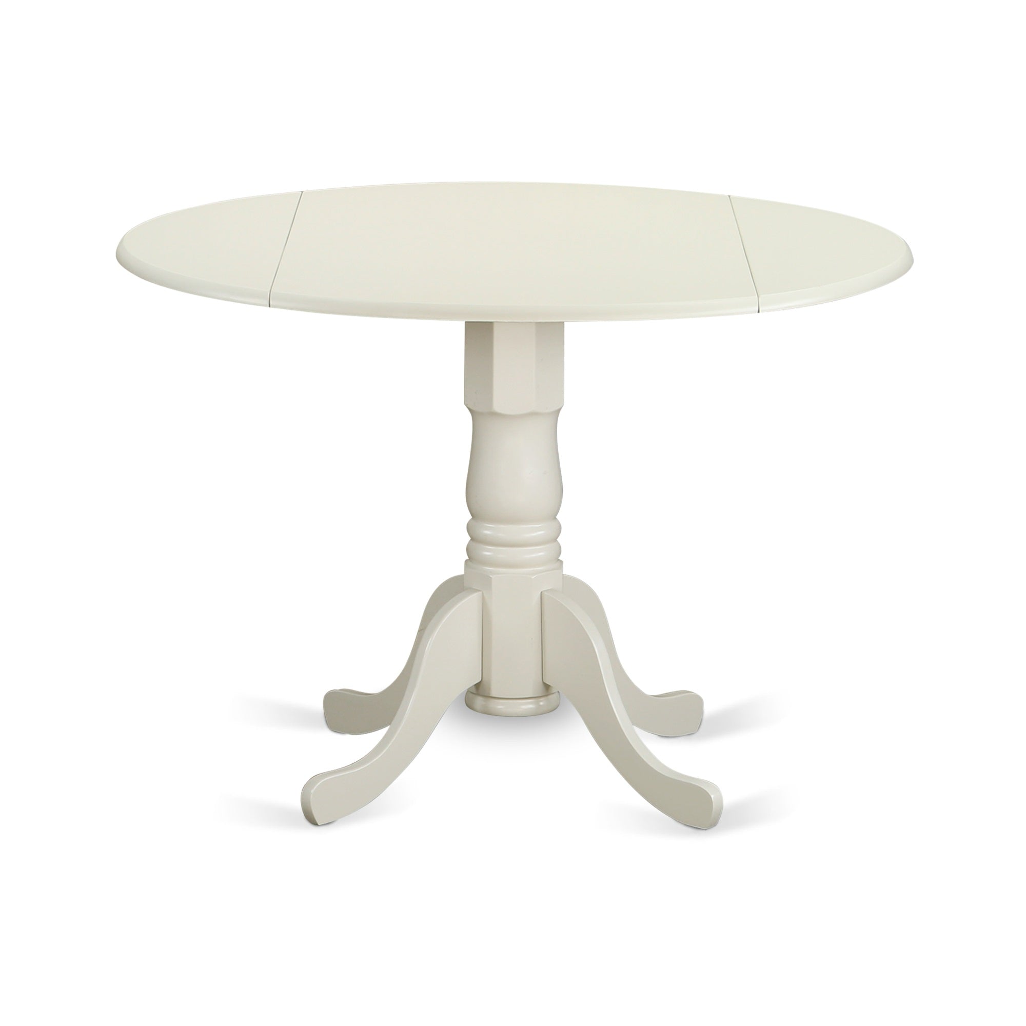 Dlab5-Lwh-64 5Pc Round Kitchen Set , Linen White Wood , Drop-Leaf Table , 4 Parson Chairs , Pu Leather-White , Budget-Friendly & Durable