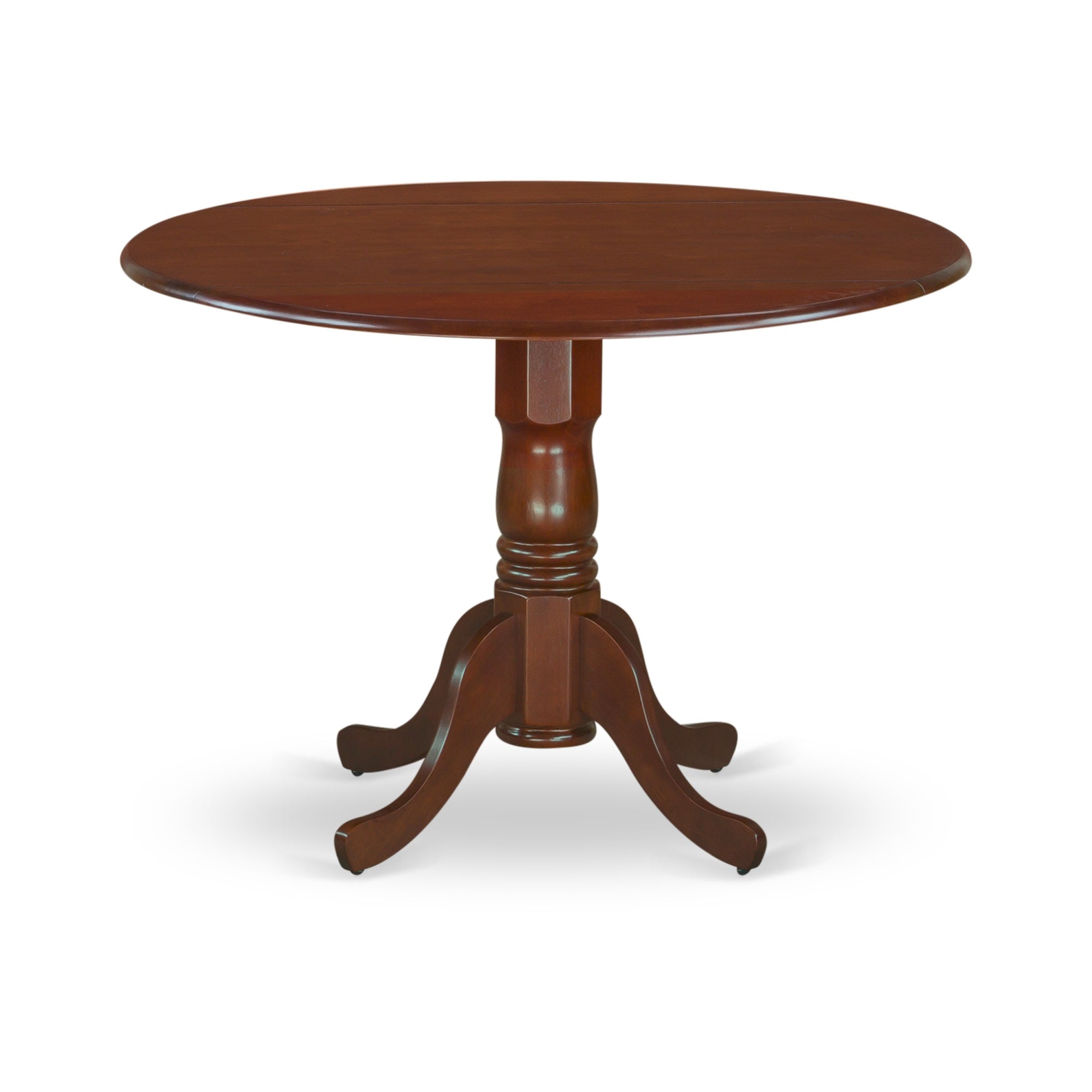 Dlab5-Mah-72 5Pc Round Kitchen Set , Mahogany Finish , 42' Table With Drop Leaves , 4 Parson Chairs , Pu Leather-Firebrick Red'