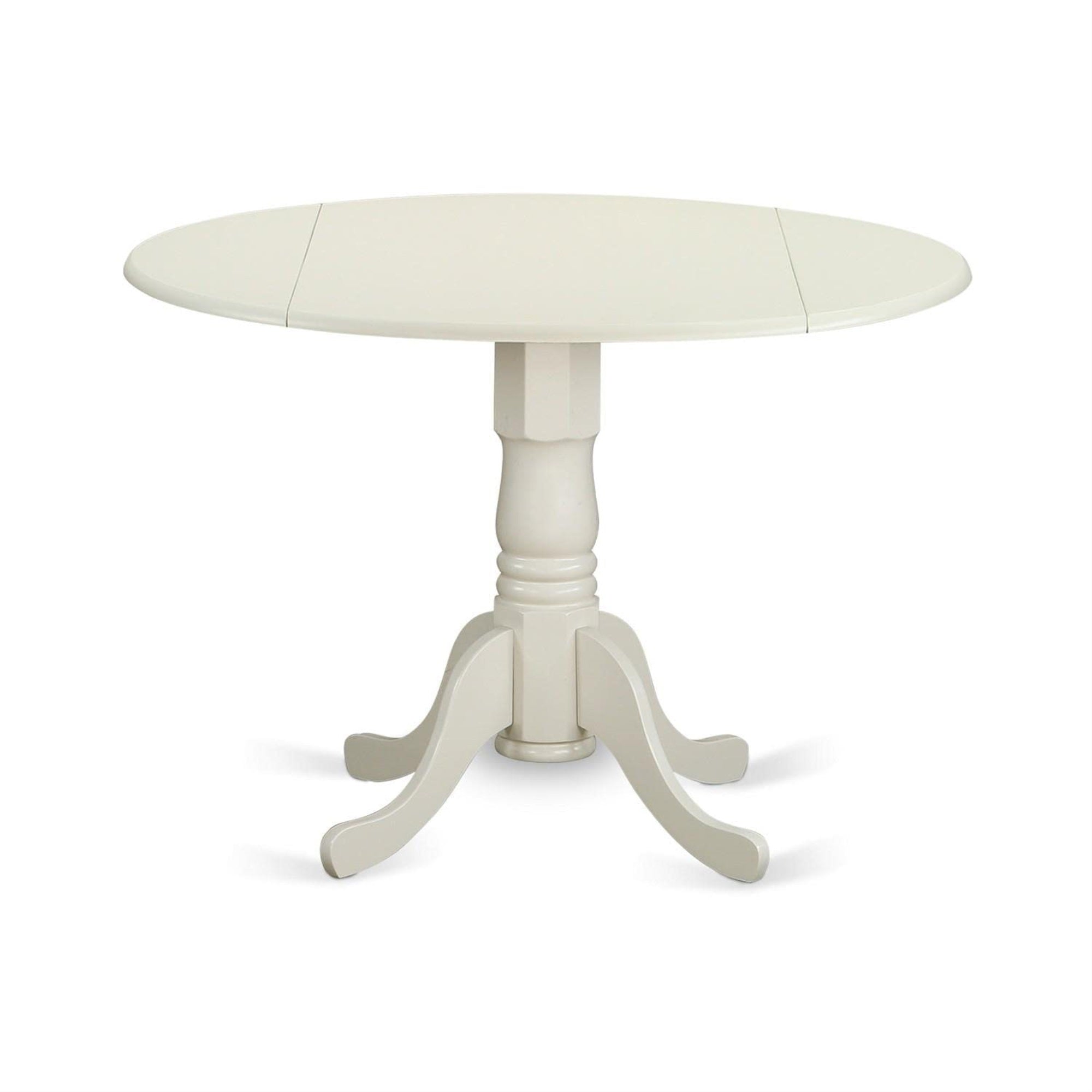 Casafoyer Dlad3-Lwh-Lc 3 Piece Dining Room Furniture Set Contains A Round Dining Table With Dropleaf And 2 Faux Leather Upholstered Chairs, 42X42 Inch, Linen White
