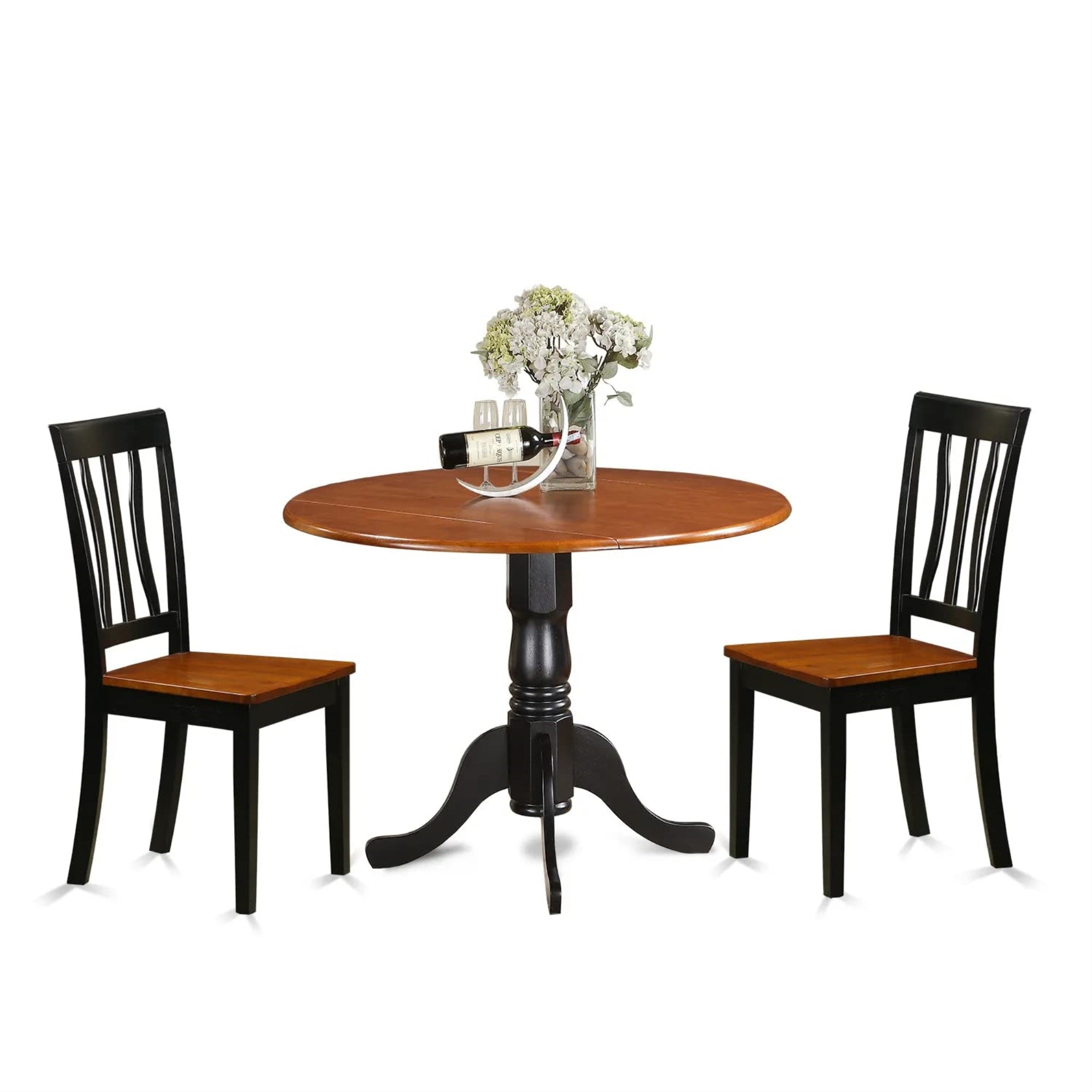 East West Furniture Dlan3-Bch-W 3 Piece Dinette Set For Small Spaces Contains A Round Dining Table With Dropleaf And 2 Dining Chairs, 42X42 Inch, Black & Cherry