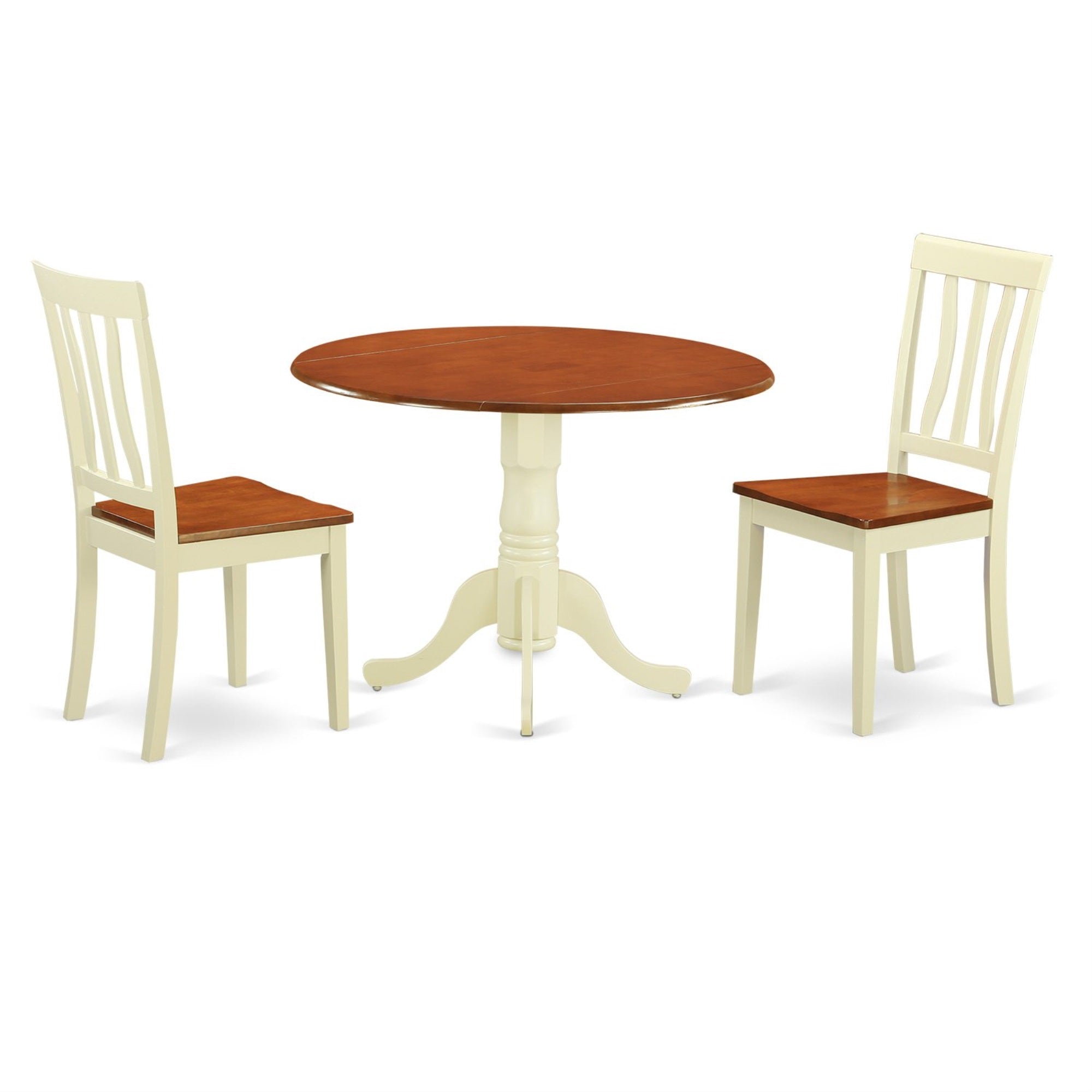 East West Furniture Dlan3-Bmk-W 3 Piece Dinette Set For Small Spaces Contains A Round Dining Table With Dropleaf And 2 Kitchen Dining Chairs, 42X42 Inch, Buttermilk & Cherry