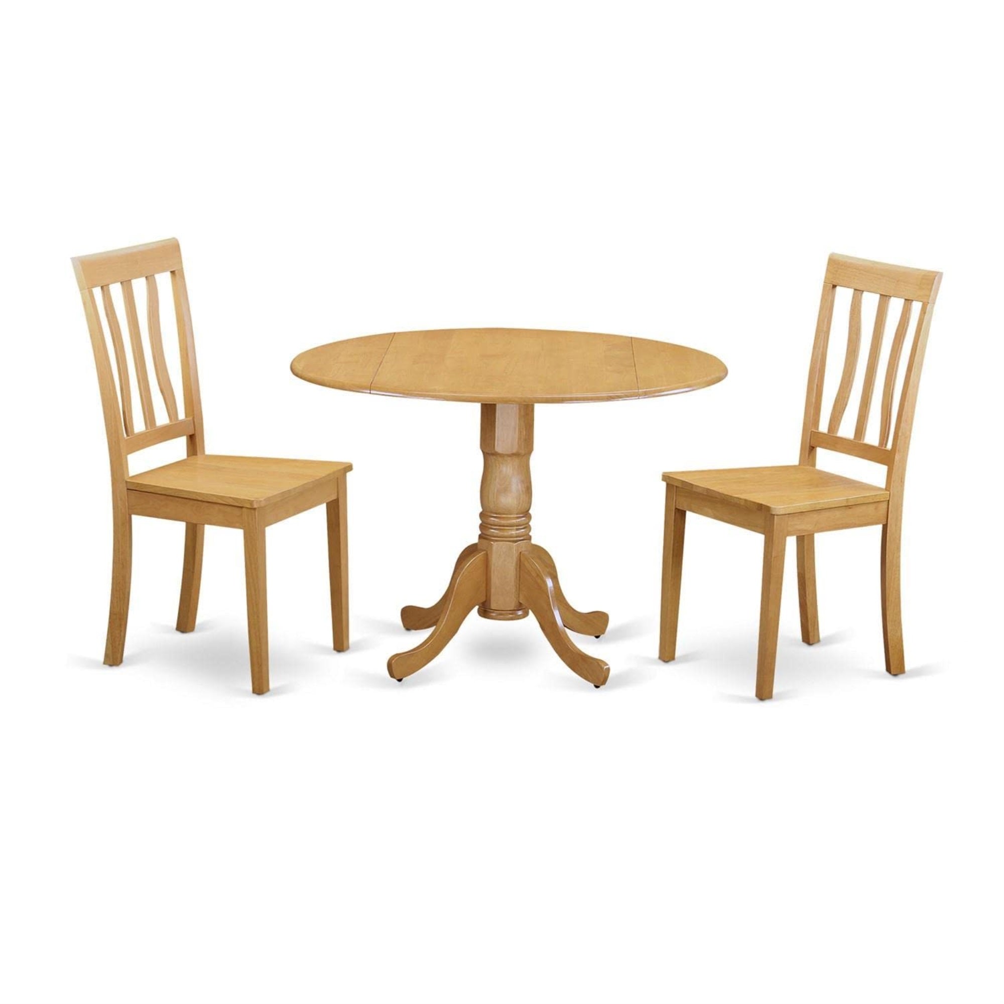 Casafoyer Dlan3-Oak-W 3 Piece Dinette Set For Small Spaces Contains A Round Dining Table With Dropleaf And 2 Dining Room Chairs, 42X42 Inch, Oak