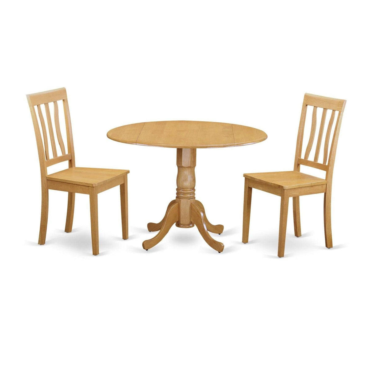 Casafoyer Dlan3-Oak-W 3 Piece Dinette Set For Small Spaces Contains A Round Dining Table With Dropleaf And 2 Dining Room Chairs, 42X42 Inch, Oak
