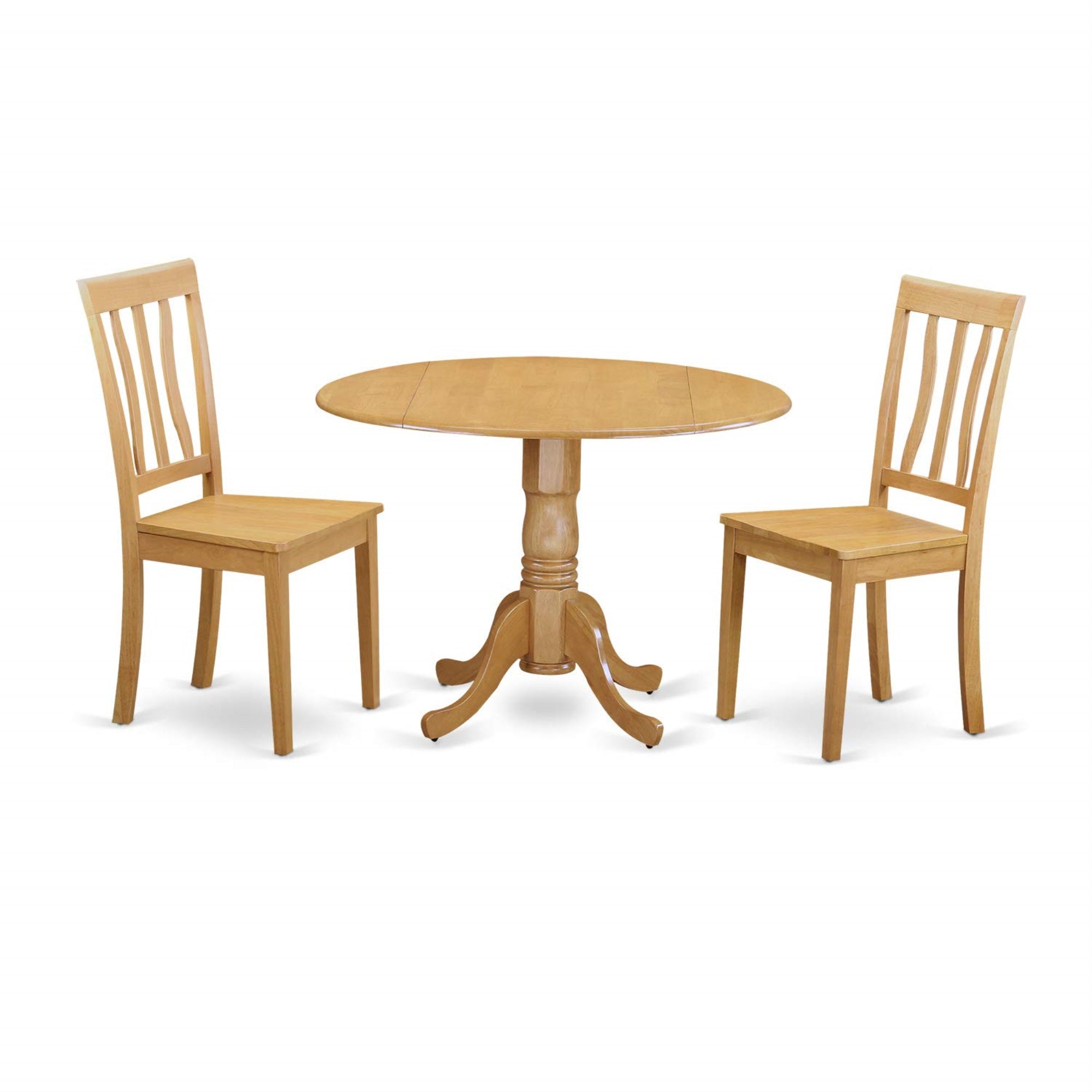 East West Furniture Dlan3-Oak-W 3 Piece Dinette Set For Small Spaces Contains A Round Dining Table With Dropleaf And 2 Dining Room Chairs, 42X42 Inch, Oak
