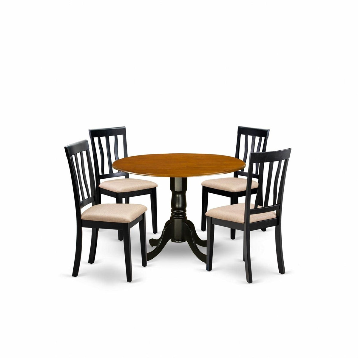 Casafoyer Dlan5-Bch-C 5 Piece Dining Table Set For 4 Includes A Round Kitchen Table With Dropleaf And 4 Linen Fabric Kitchen Dining Chairs, 42X42 Inch, Black & Cherry