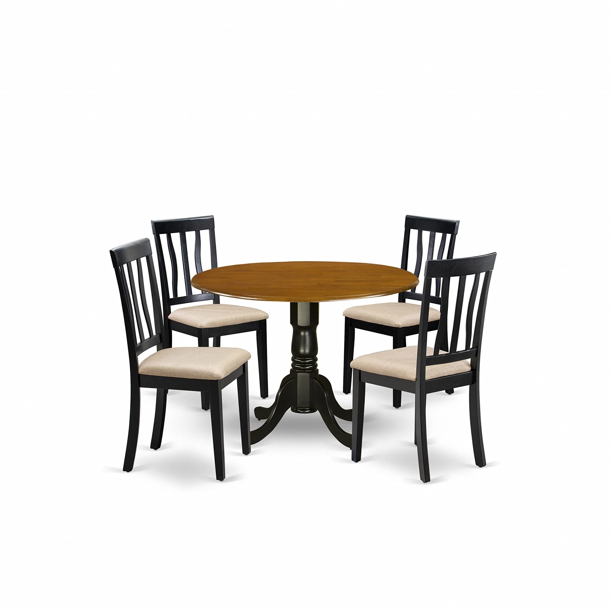 Ergode Dlan5-Bch-C, 5-Piece Dinette Set, Round Table With Dropleaf, 4 Linen Fabric Chairs, 42X42 Inch, Black & Cherry