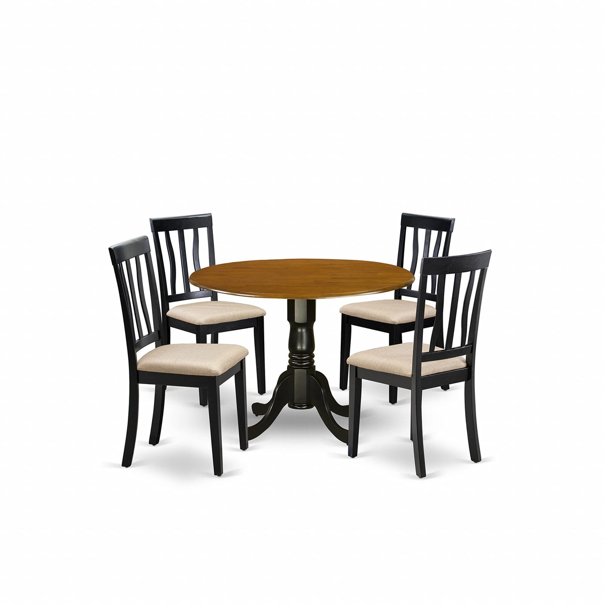 Ergode Dlan5-Bch-C, 5-Piece Dinette Set, Round Table With Dropleaf, 4 Linen Fabric Chairs, 42X42 Inch, Black & Cherry