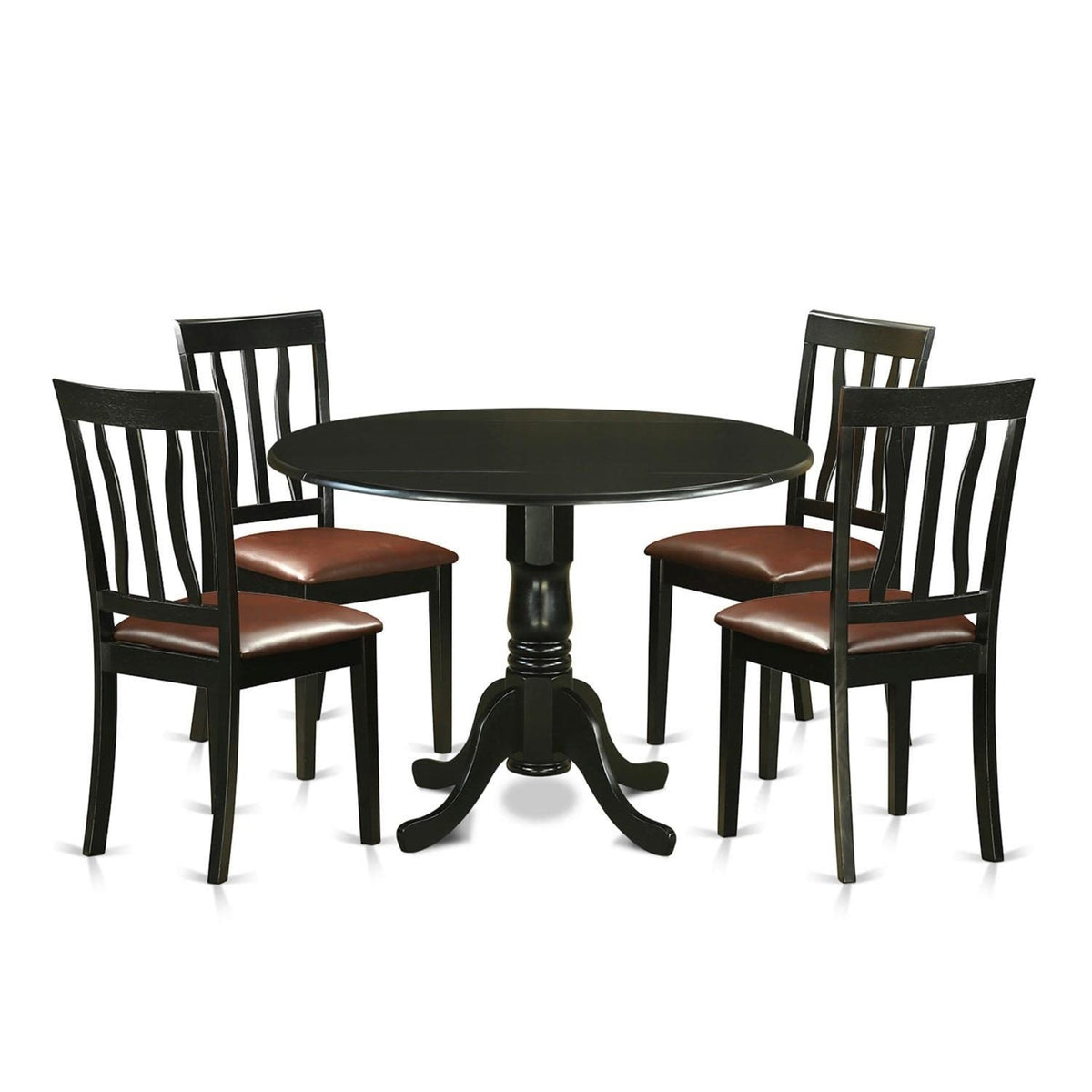 Casafoyer Dlan5-Blk-Lc 5 Piece Dining Table Set For 4 Includes A Round Kitchen Table With Dropleaf And 4 Faux Leather Dining Room Chairs, 42X42 Inch, Black