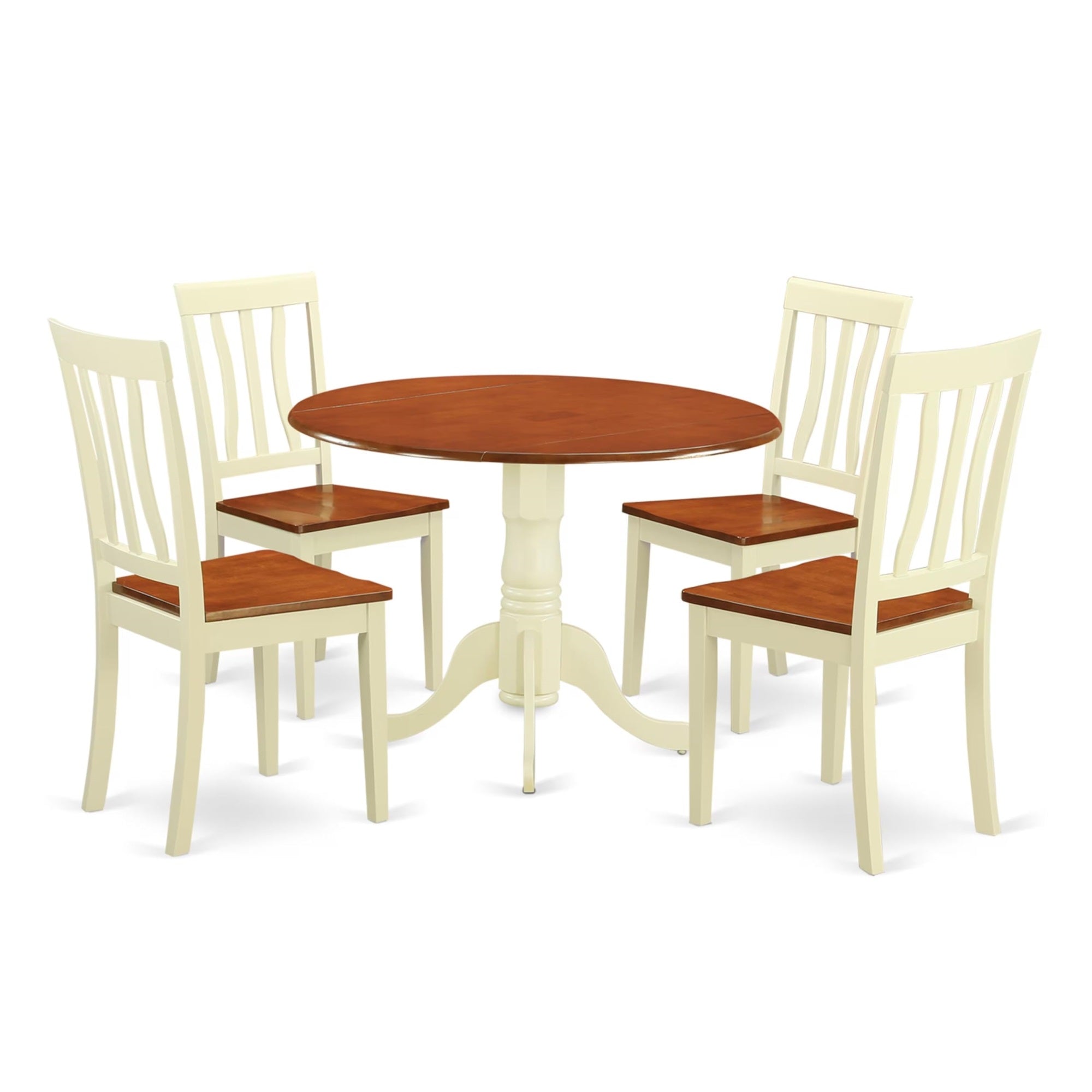 Casafoyer Dlan5-Bmk-W 5 Piece Kitchen Table & Chairs Set Includes A Round Dining Room Table With Dropleaf And 4 Solid Wood Seat Chairs, 42X42 Inch, Buttermilk & Cherry
