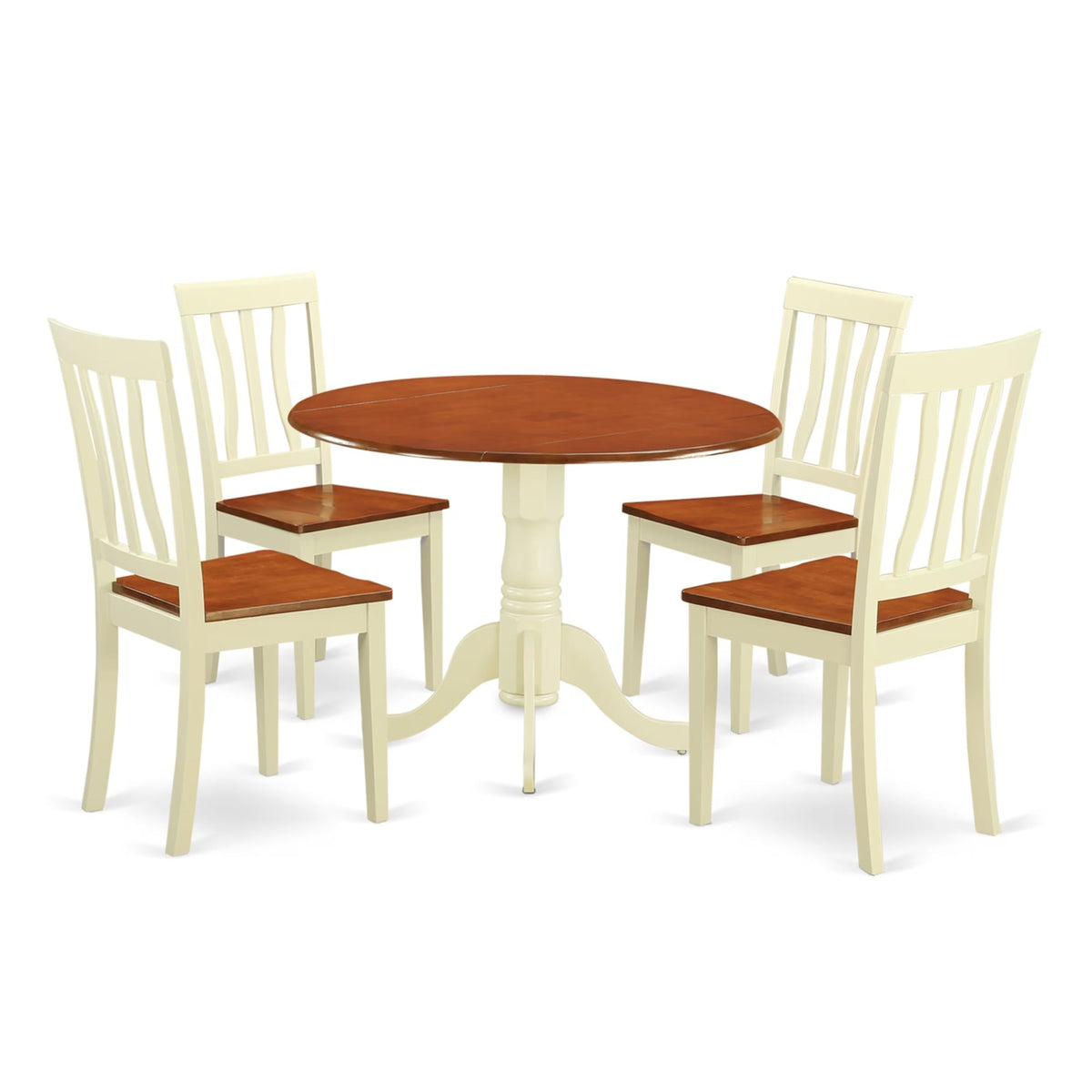 Casafoyer Dlan5-Bmk-W 5 Piece Kitchen Table & Chairs Set Includes A Round Dining Room Table With Dropleaf And 4 Solid Wood Seat Chairs, 42X42 Inch, Buttermilk & Cherry