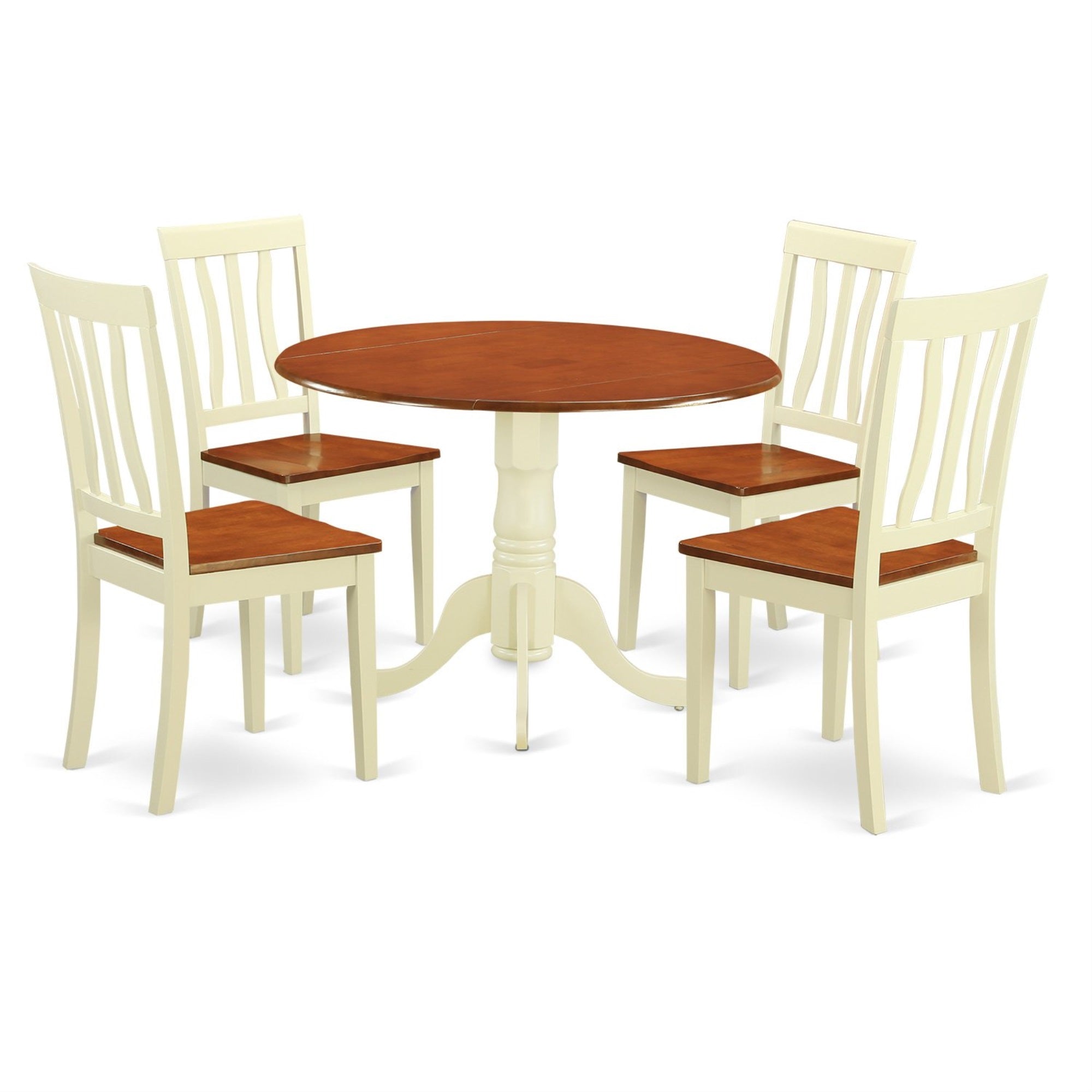East West Furniture Dlan5-Bmk-W 5 Piece Kitchen Table & Chairs Set Includes A Round Dining Room Table With Dropleaf And 4 Solid Wood Seat Chairs, 42X42 Inch, Buttermilk & Cherry