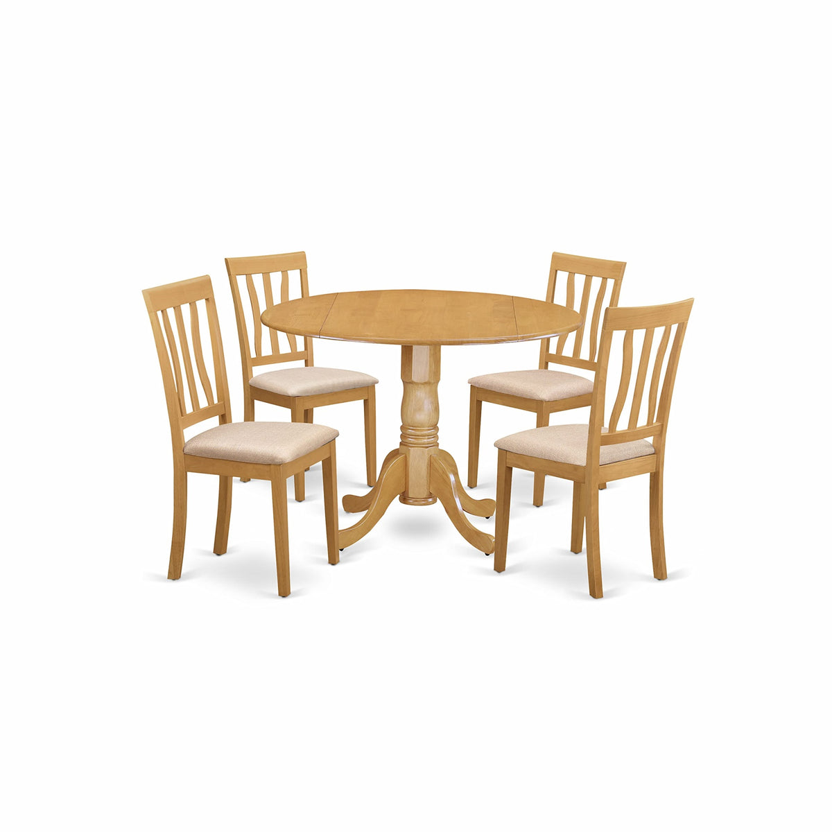 Ergode Dlan5-Oak-C, 5-Piece Dining Set, Mid-Century Modern, Linen Fabric Chairs, Oak Finish, Rubber Wood Construction, Sleek Design, Easy Maintenance, Perfect For Families