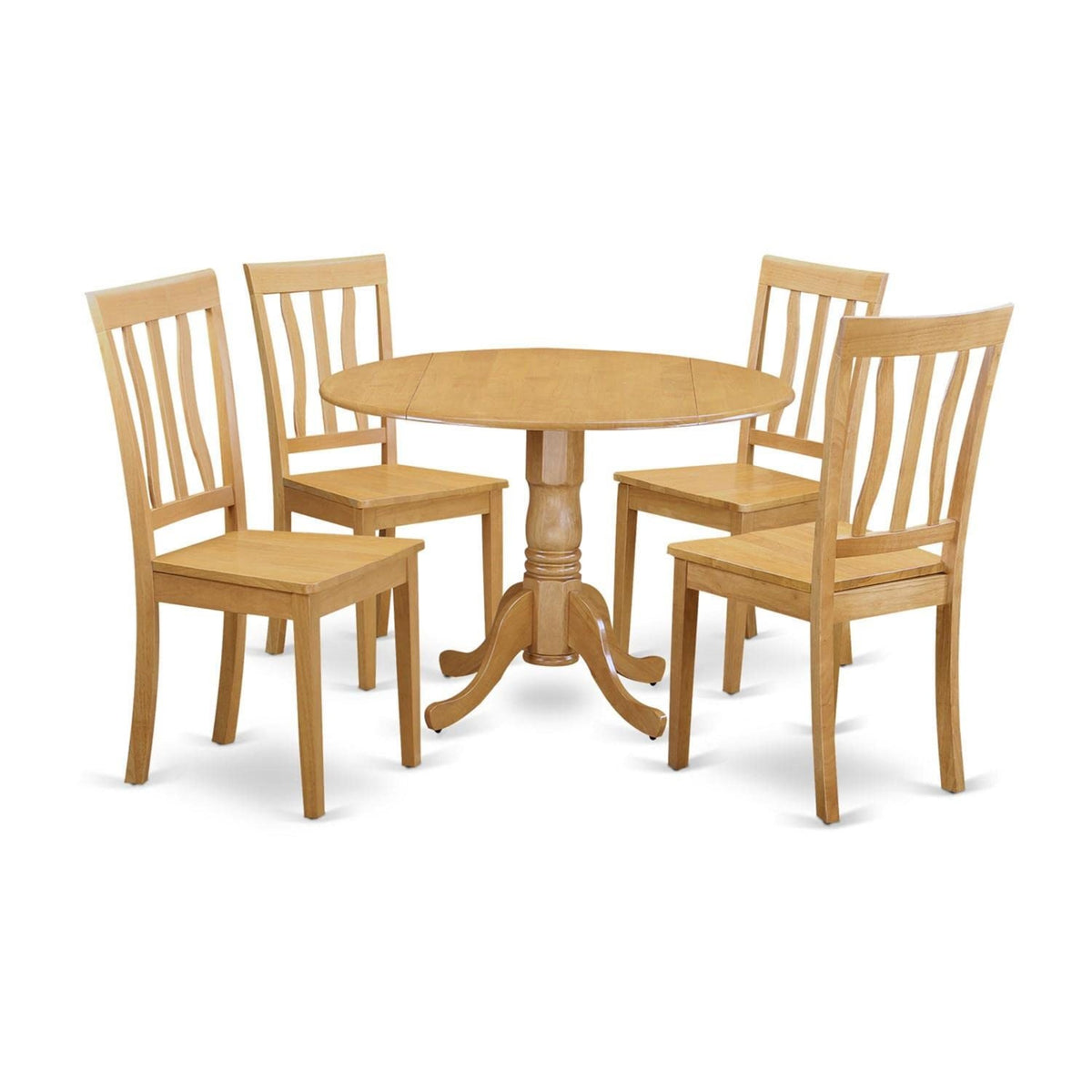 Casafoyer Dlan5-Oak-W 5 Piece Kitchen Table Set For 4 Includes A Round Dining Room Table With Dropleaf And 4 Solid Wood Seat Chairs, 42X42 Inch, Oak