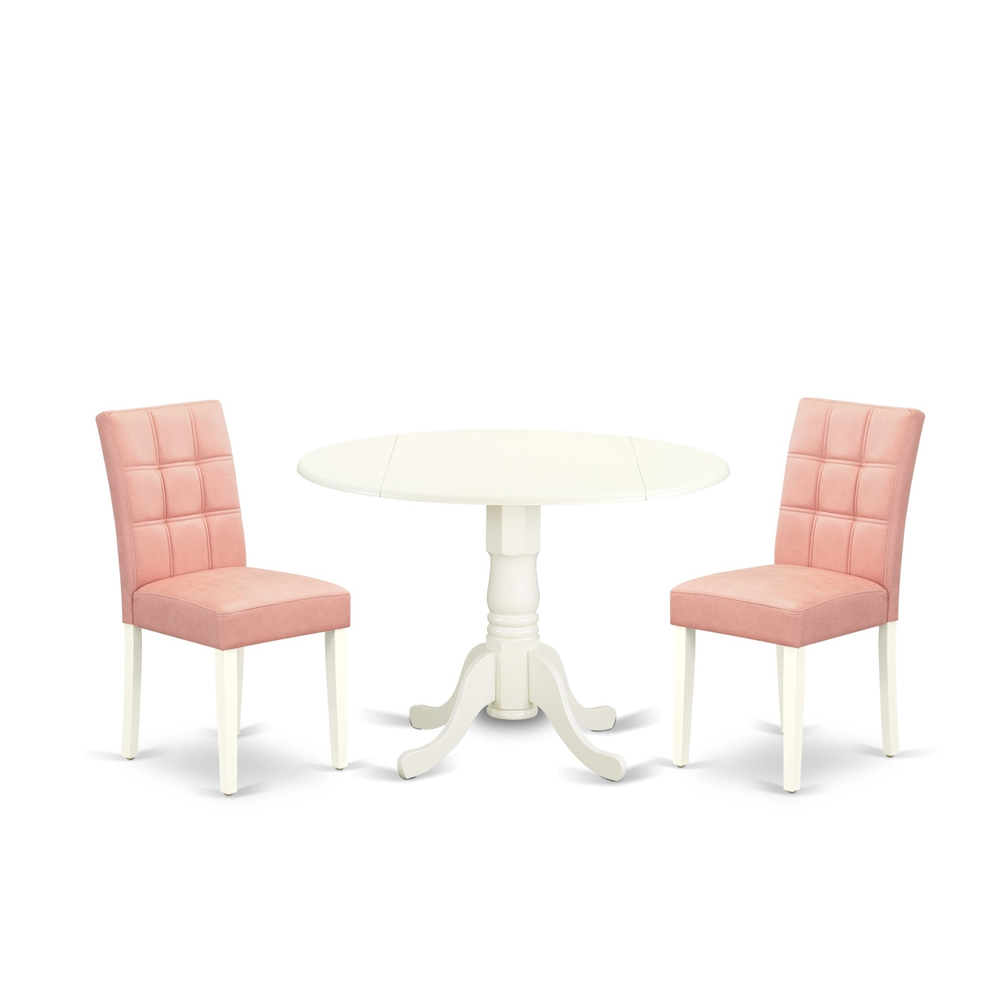 East West Furniture Dlas3-Whi-42 3 Piece Dining Table Set Consists A Dinner Table And 2 Beige Red Faux Leather Parson Kitchen Chairs With Stylish Back- Linen White Finish