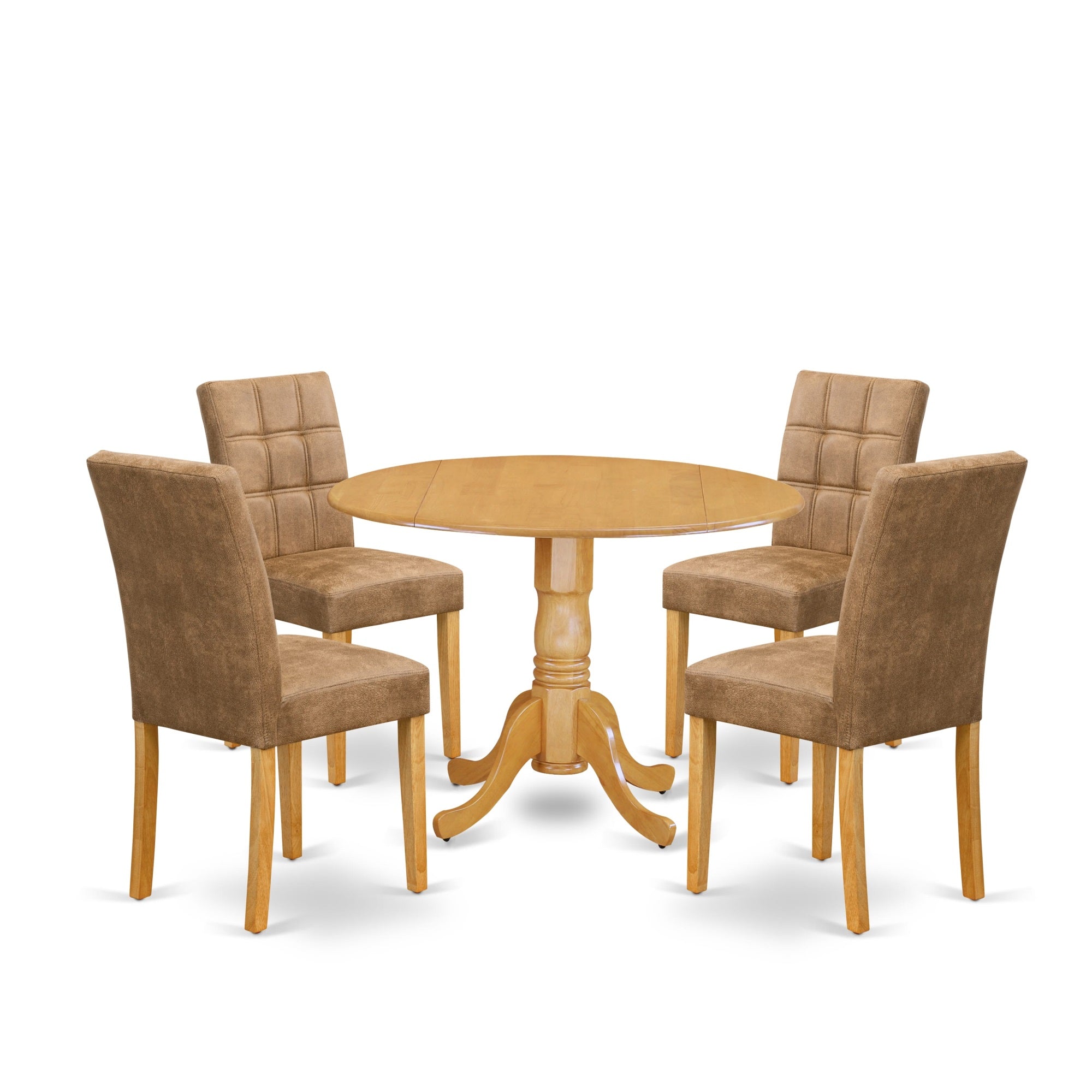 East West Furniture Dlas5-Oak-28 5 Piece Kitchen Table Set Contain A Mid Century Dining Table And 4 Brown Textured Faux Leather Upholstered Dining Chairs, Oak