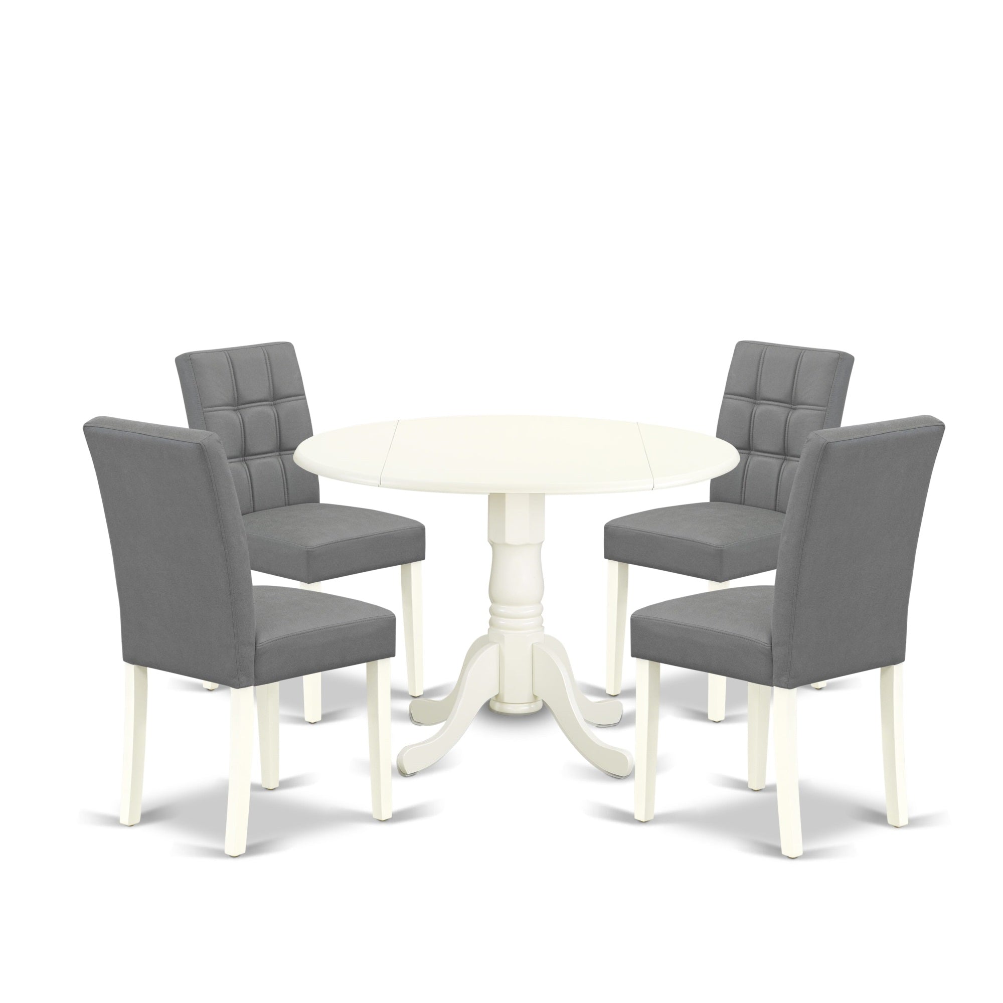 East West Furniture Dlas5-Whi-41 5 Piece Dining Table Set Contain A Modern Table And 4 Platinum Gray Faux Leather Parson Chairs With Stylish Back- Linen White Finish