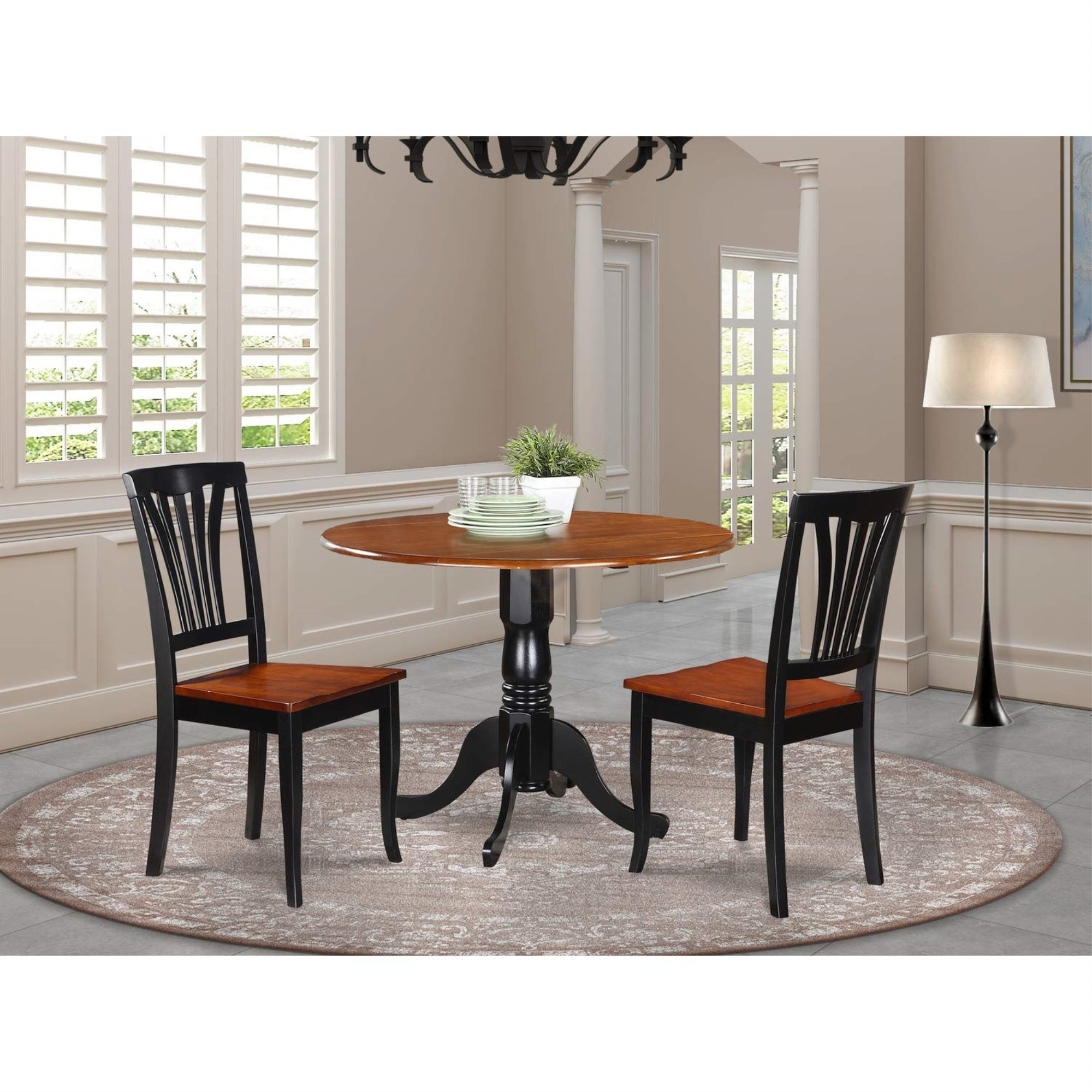 Casafoyer Dlav3-Bch-Lc 3 Piece Modern Dining Table Set Contains A Round Wooden Table With Dropleaf And 2 Faux Leather Kitchen Dining Chairs, 42X42 Inch, Black & Cherry